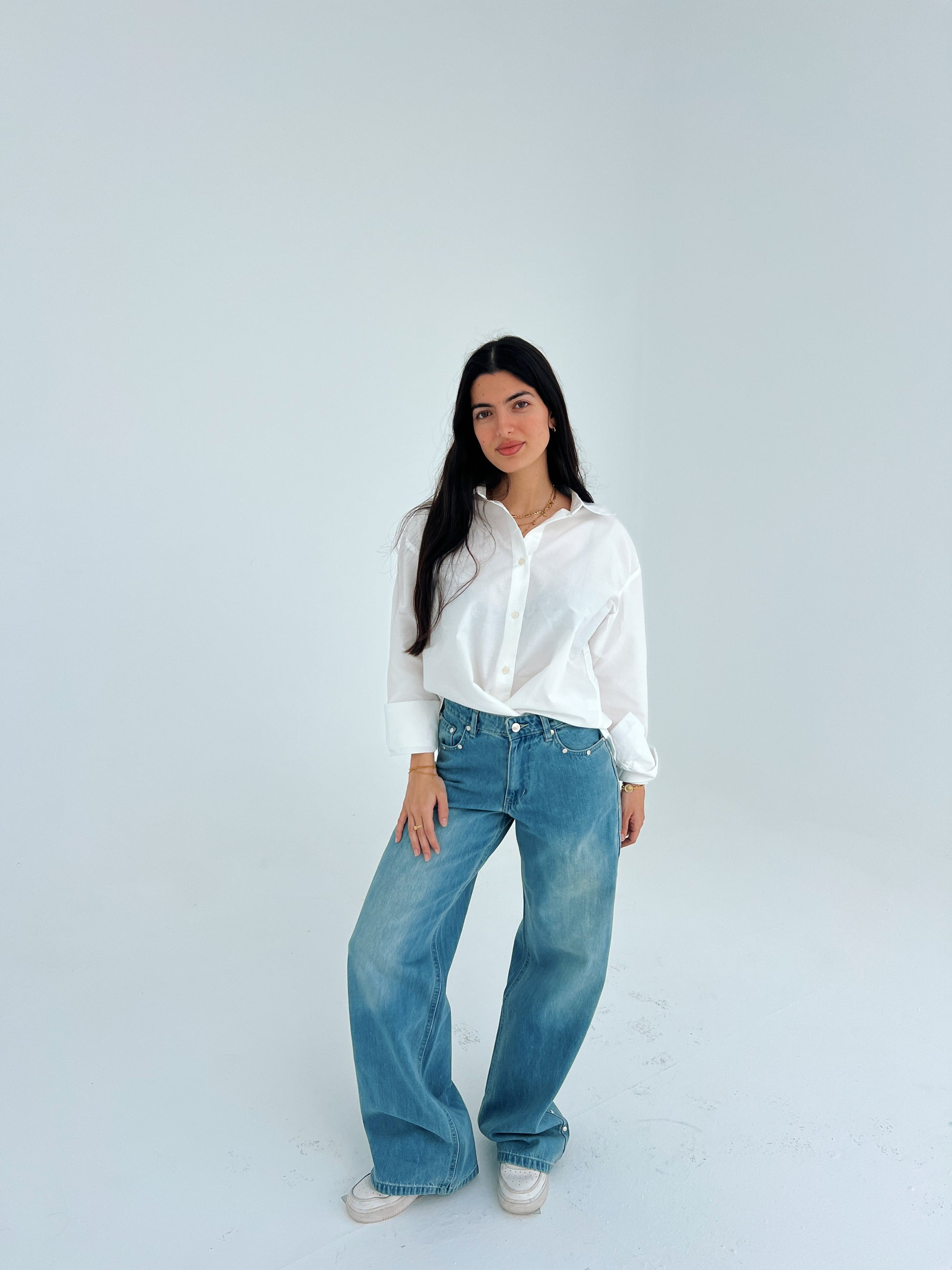 The Studded Denim Pants - Mint Blue