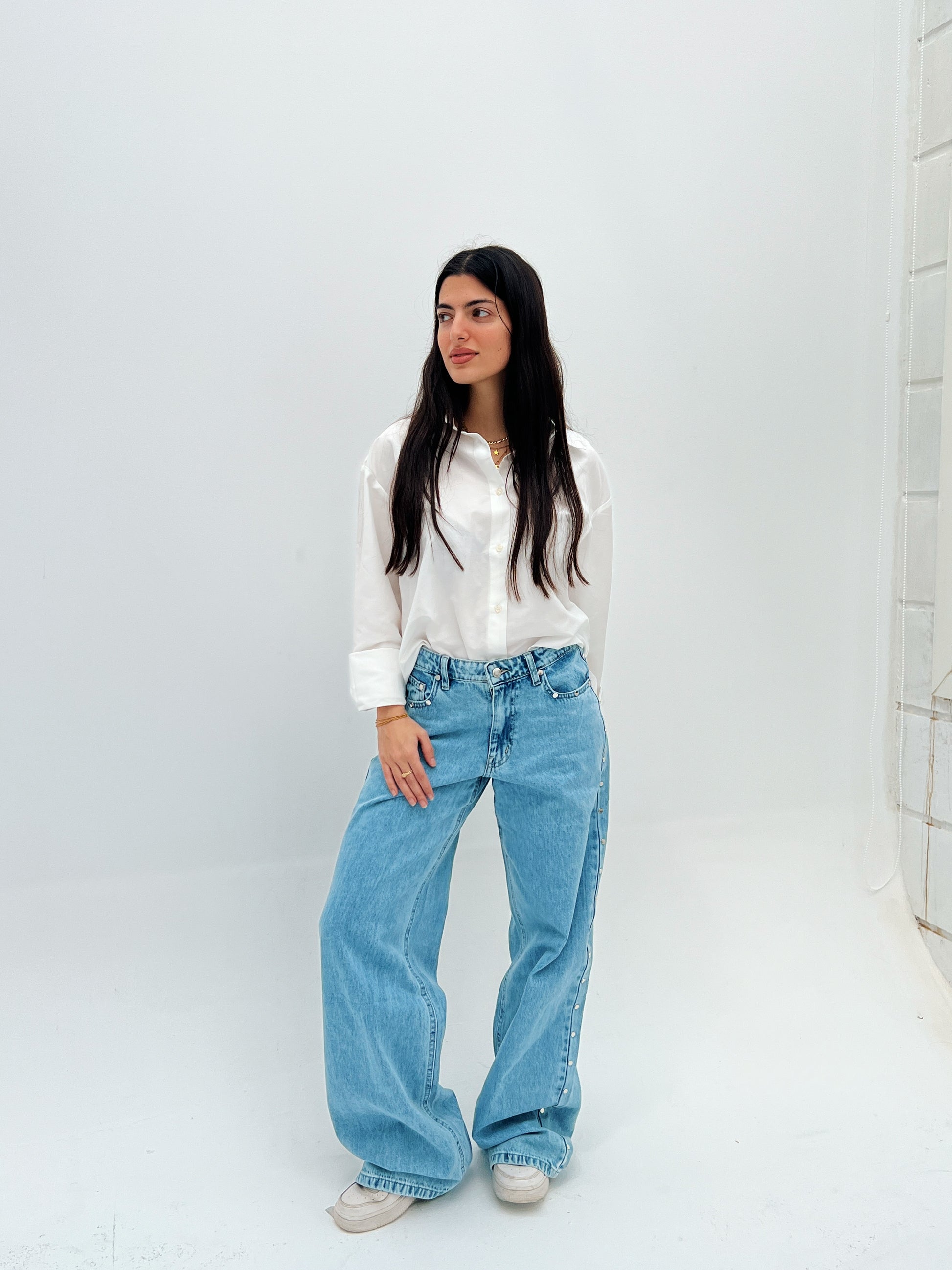 The Studded Denim Pants - Light Blue