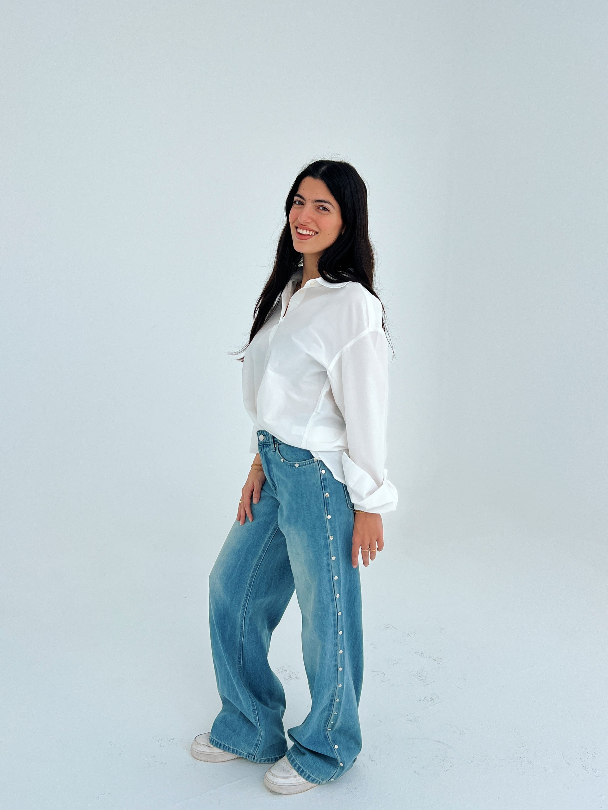 The Studded Denim Pants - Mint Blue