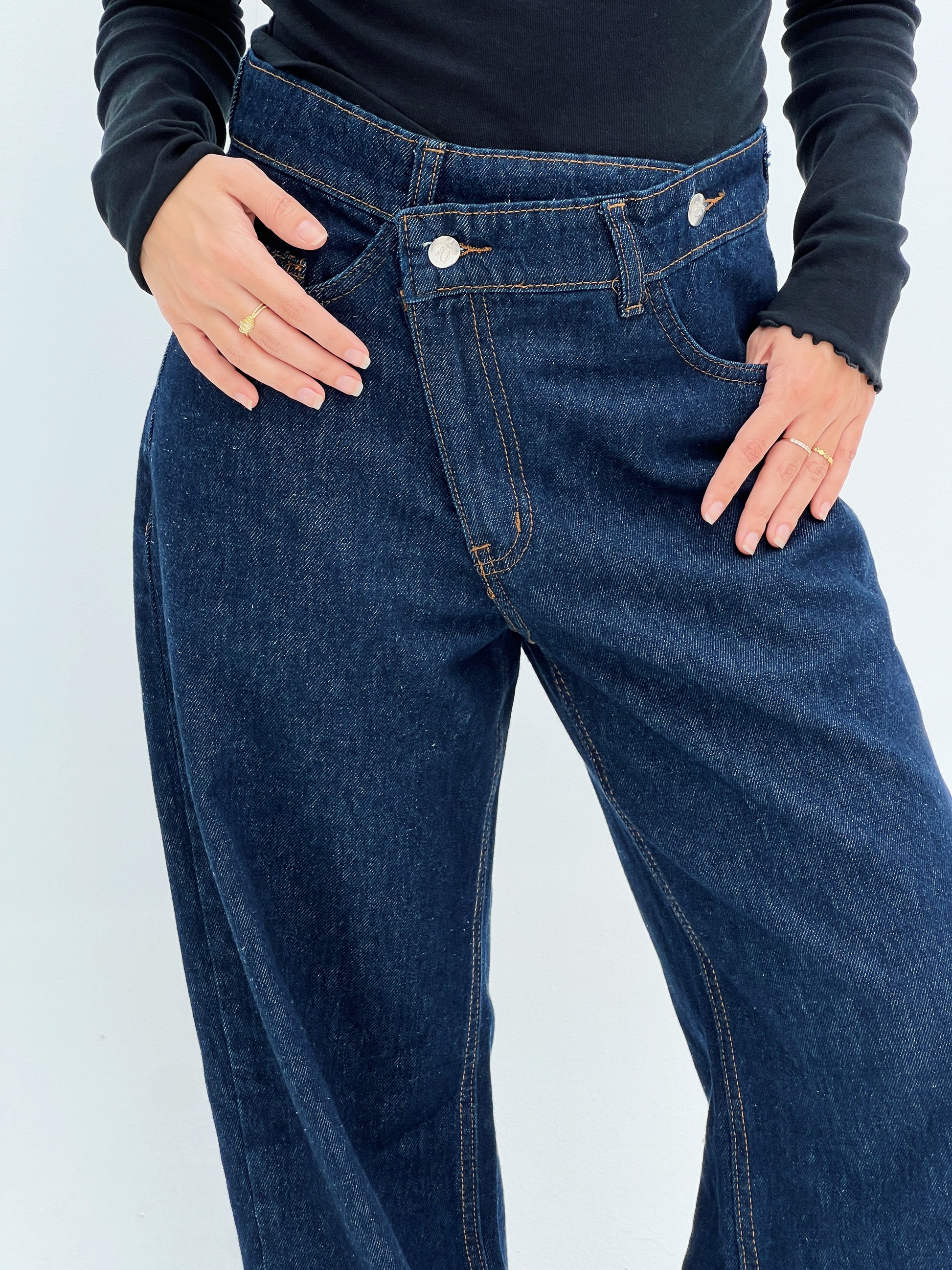 The Cross Button Denim - Dark Blue