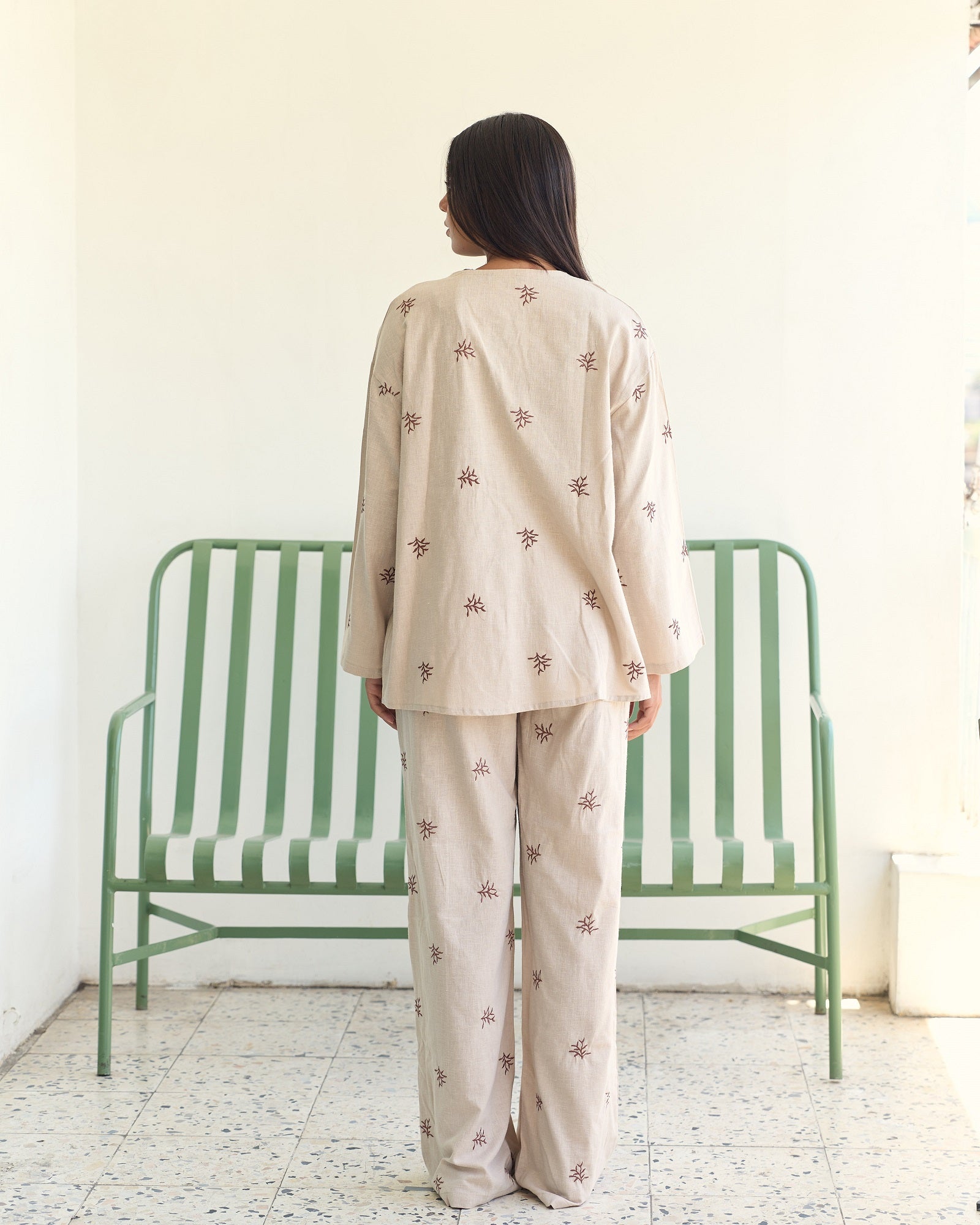 The Embroidered Linen Set - Sand Beige