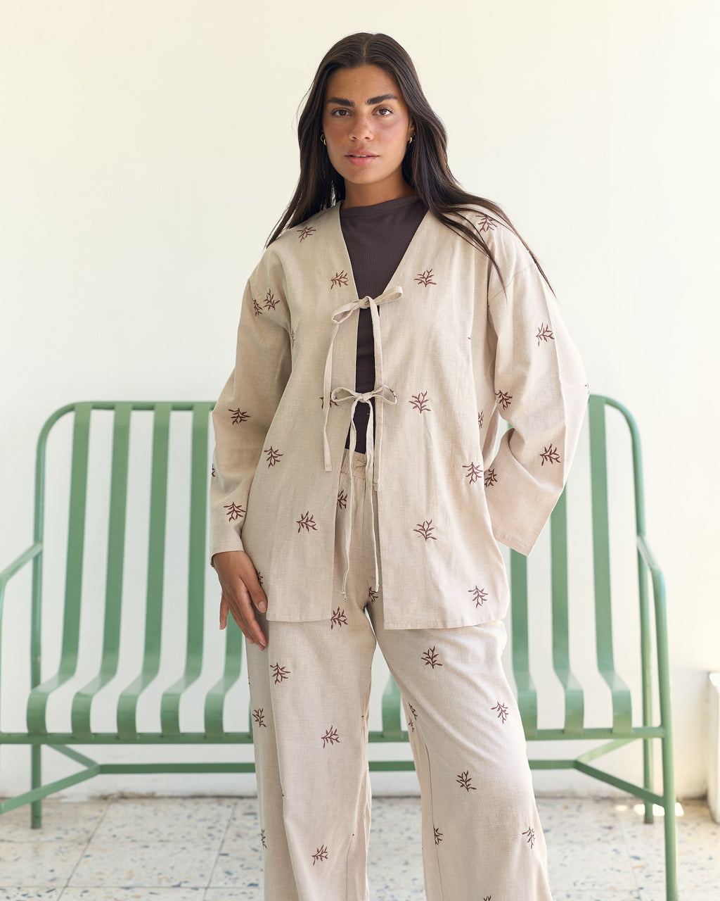 The Embroidered Linen Set - Sand Beige