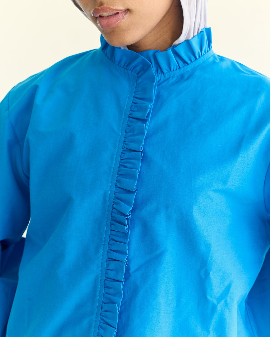 Poplin Puff Sleeve Blouse - Blue