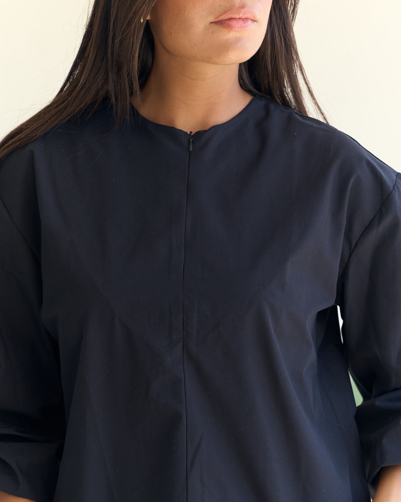 Half Zip Poplin Blouse - Black