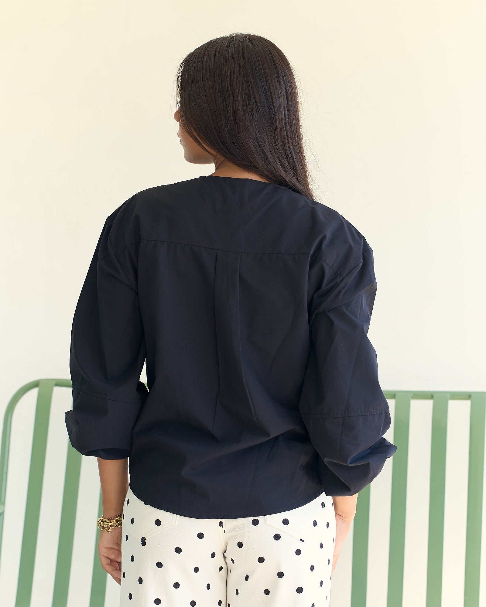 Half Zip Poplin Blouse - Black