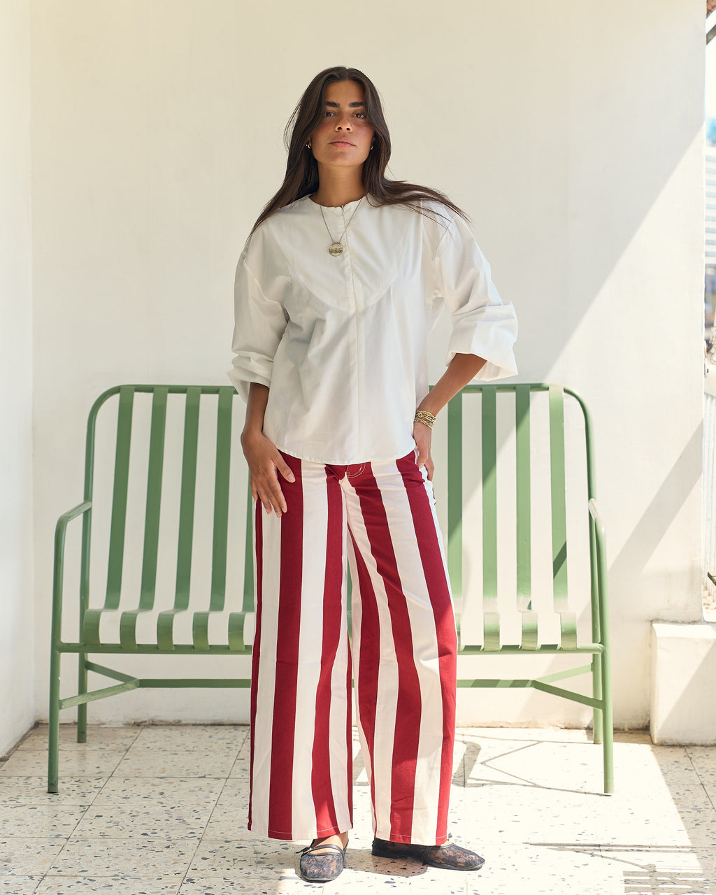 Burgundy Stripe Denim Pants
