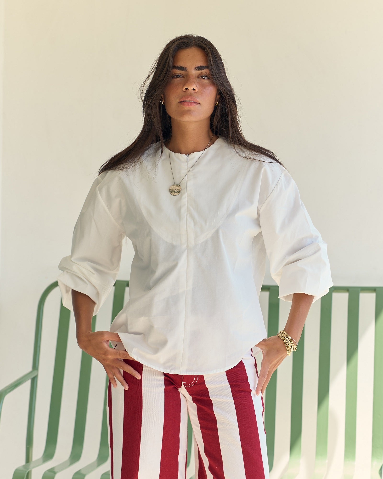 Burgundy Stripe Denim Pants