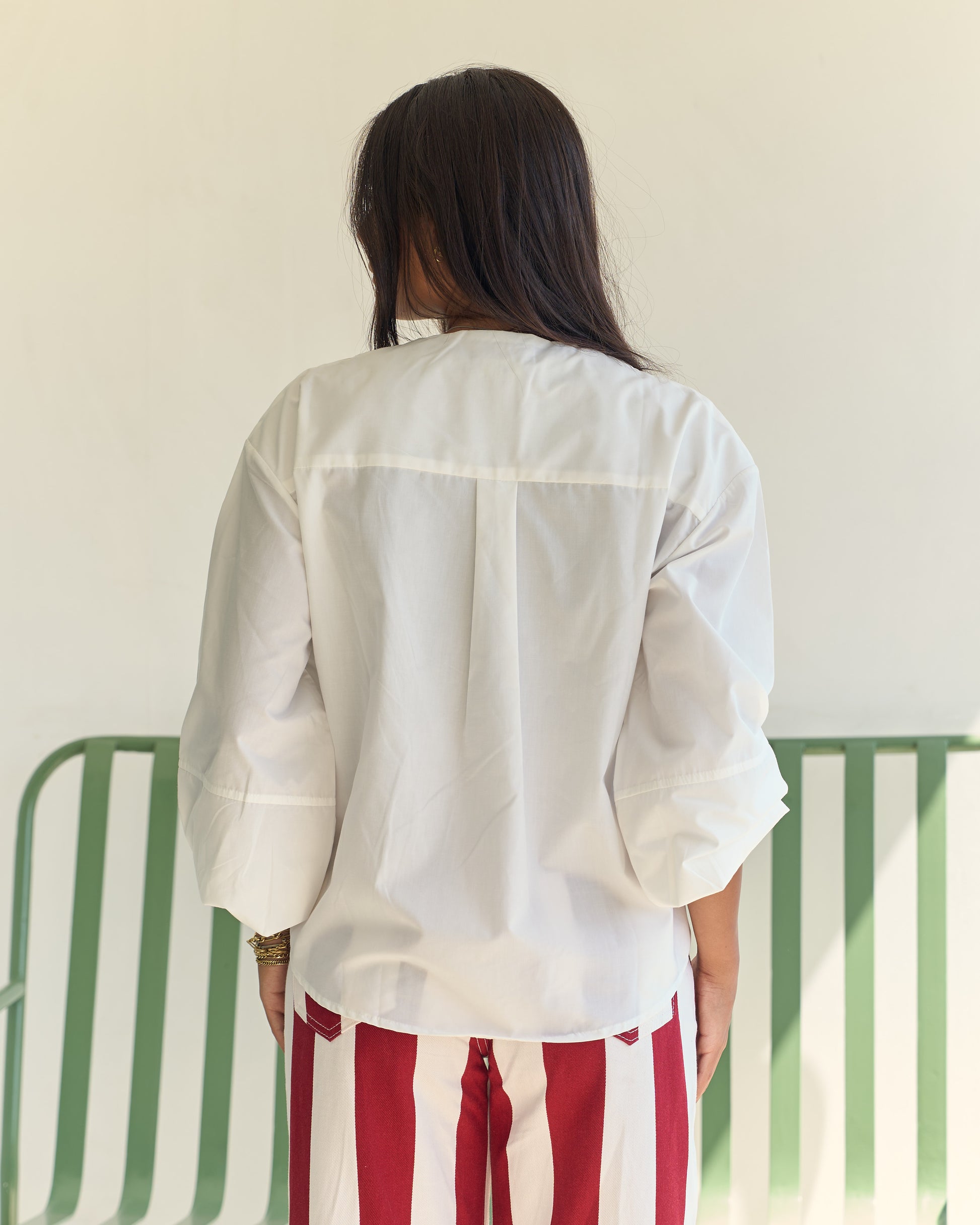 Half Zip Poplin Blouse - White
