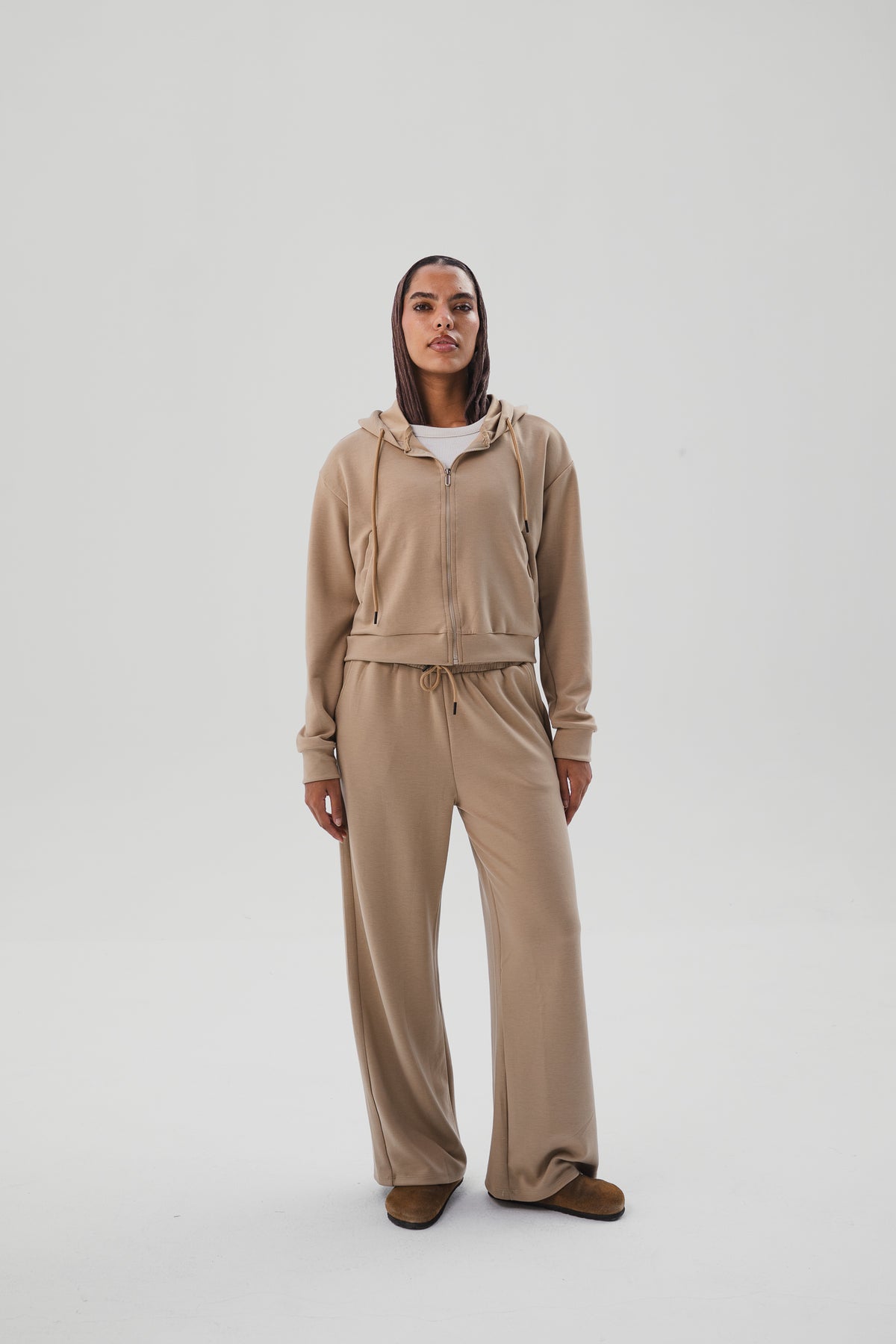 Zip-Up Lounge Set - Beige