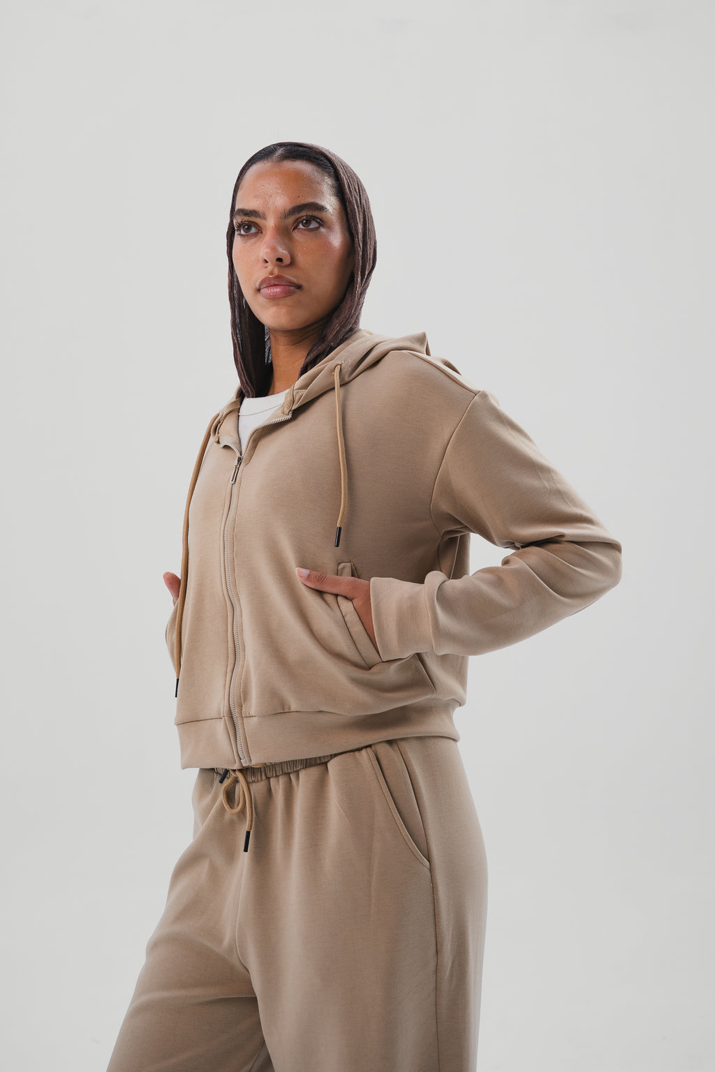 Zip-Up Lounge Set - Beige