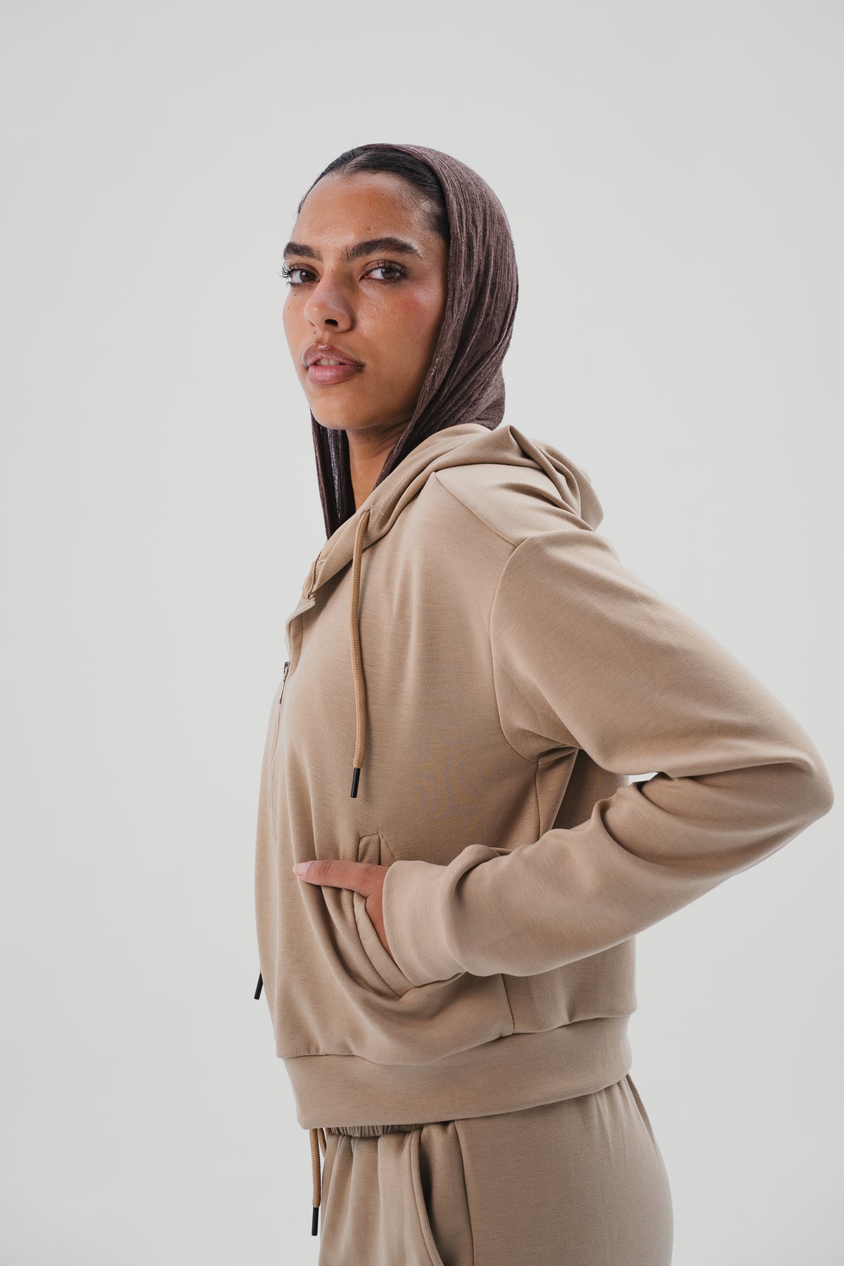 Zip-Up Lounge Set - Beige