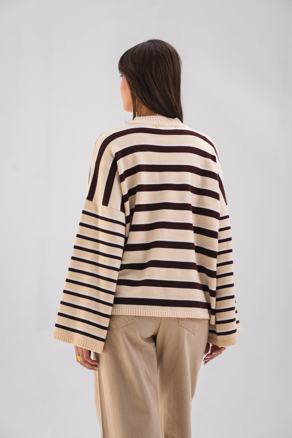 Striped Oversized Knit Sweater - Brown & Butter-yellow