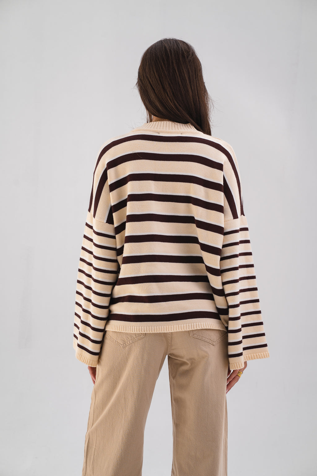 Striped Oversized Knit Sweater - Brown & Butter-yellow