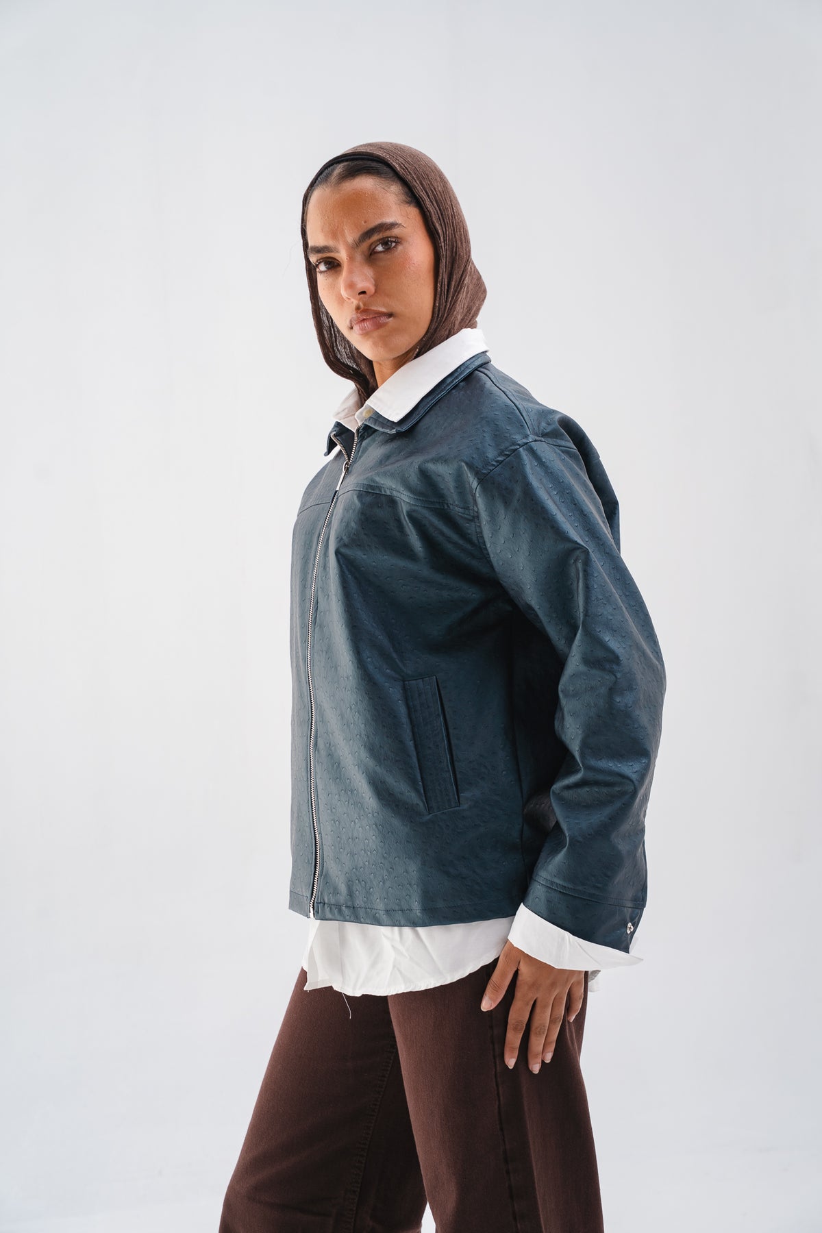 Faux Leather Jacket - Indigo