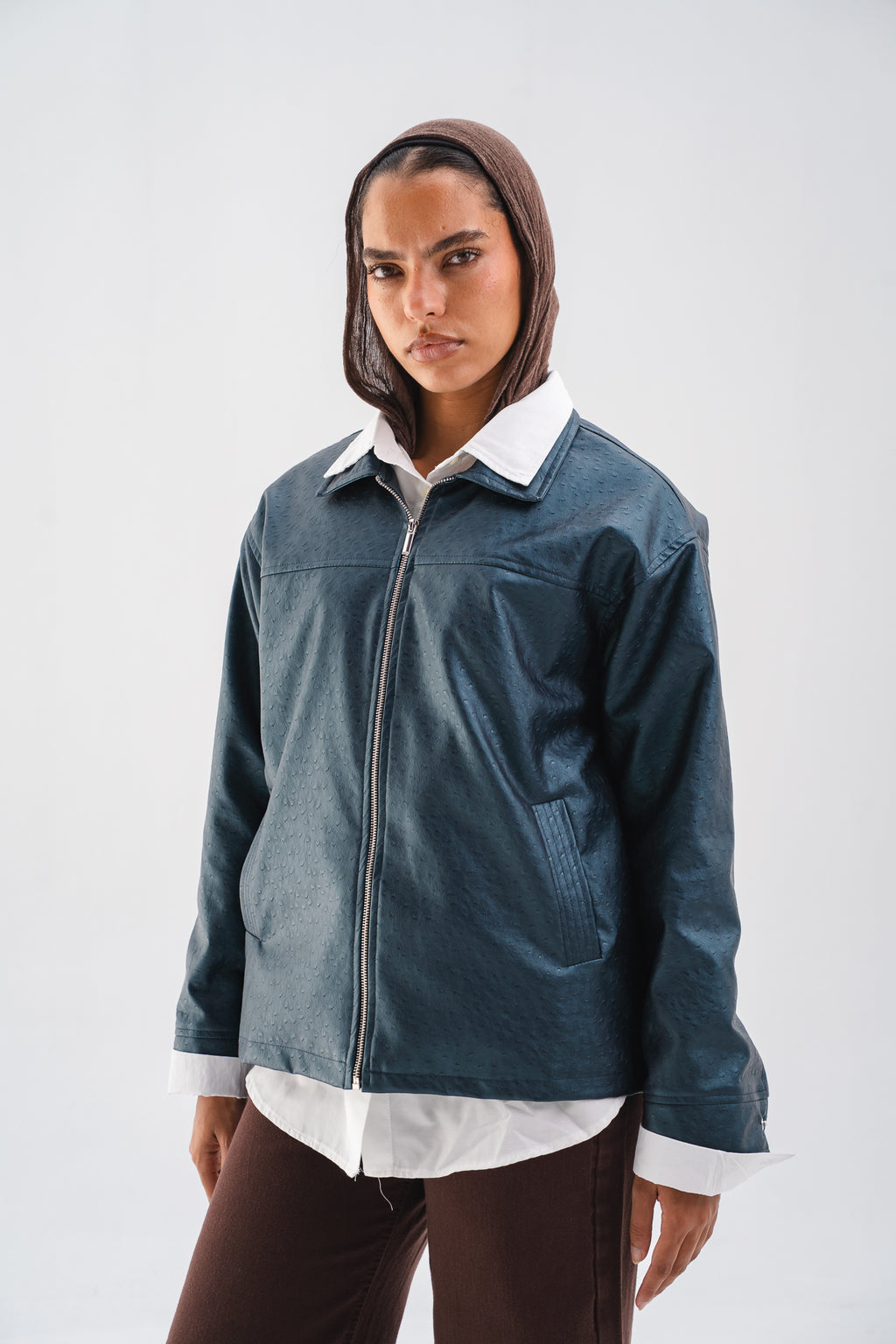 Faux Leather Jacket - Indigo