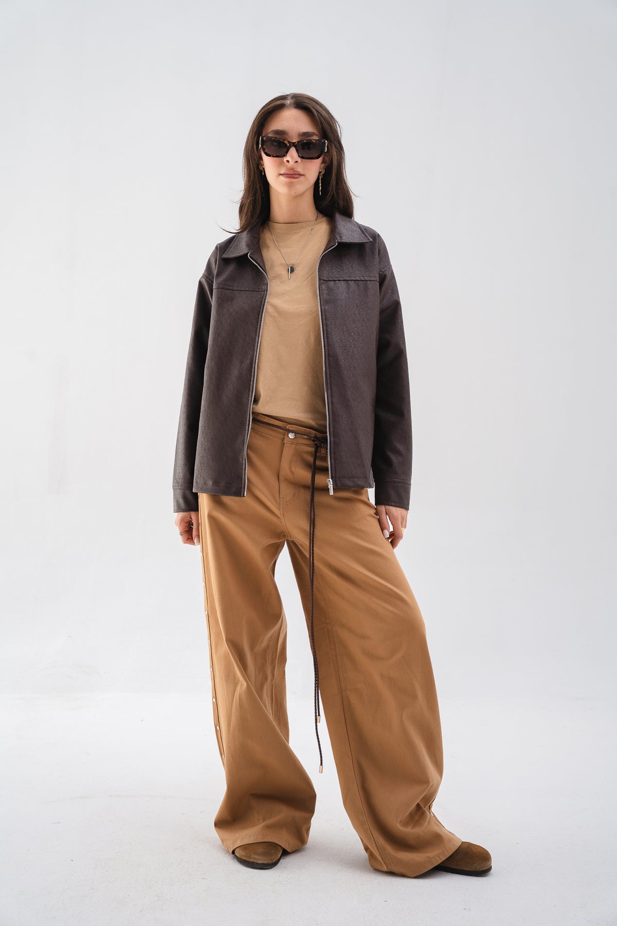 Faux Leather Jacket - Brown