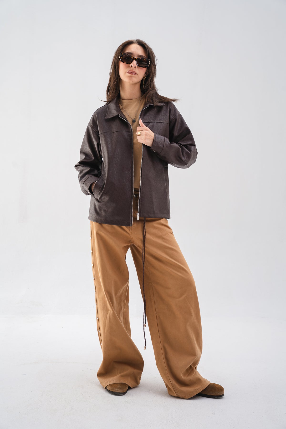 Faux Leather Jacket - Brown