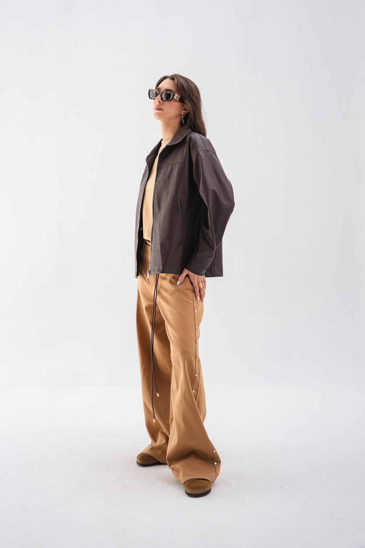 Faux Leather Jacket - Brown