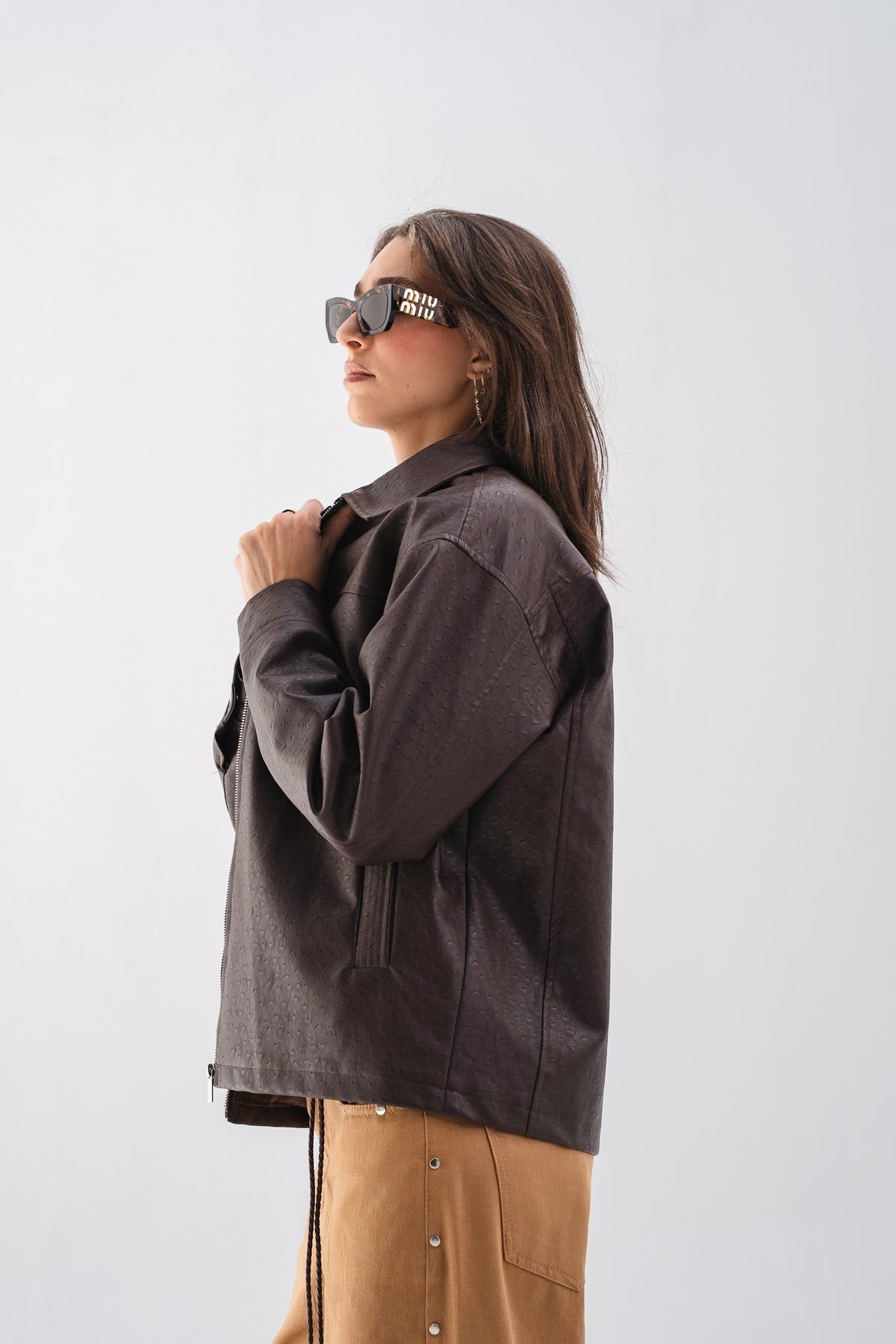 Faux Leather Jacket - Brown