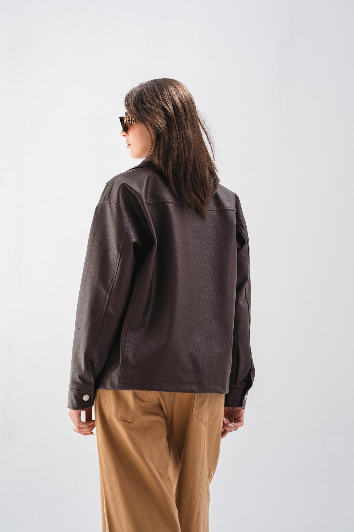 Faux Leather Jacket - Brown