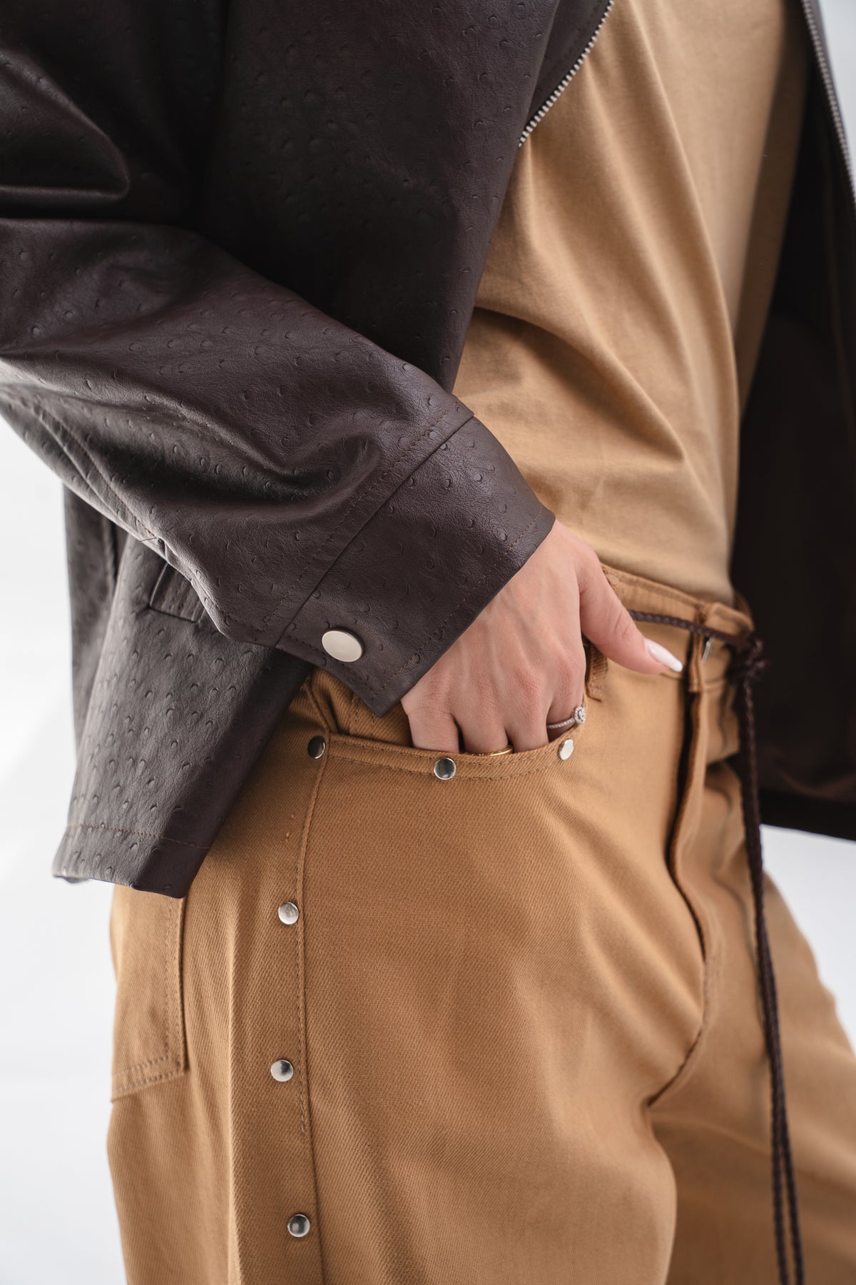 Faux Leather Jacket - Brown