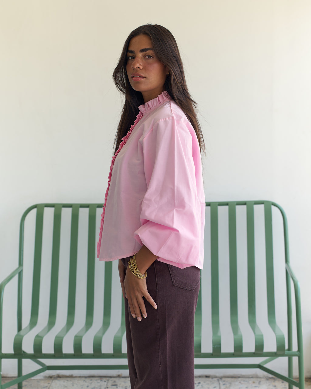 Poplin Puff Sleeve Blouse - Pink
