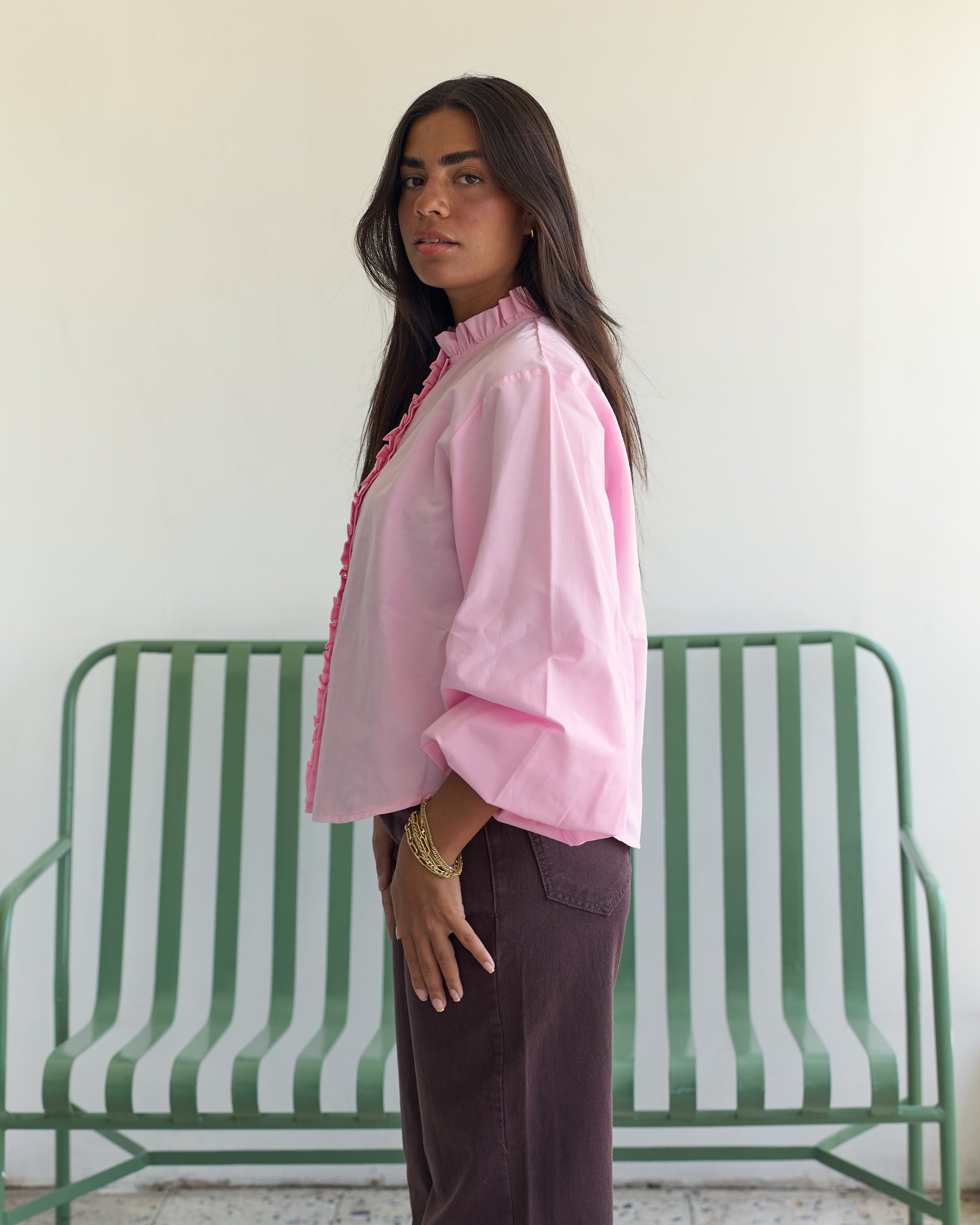 Poplin Puff Sleeve Blouse - Pink