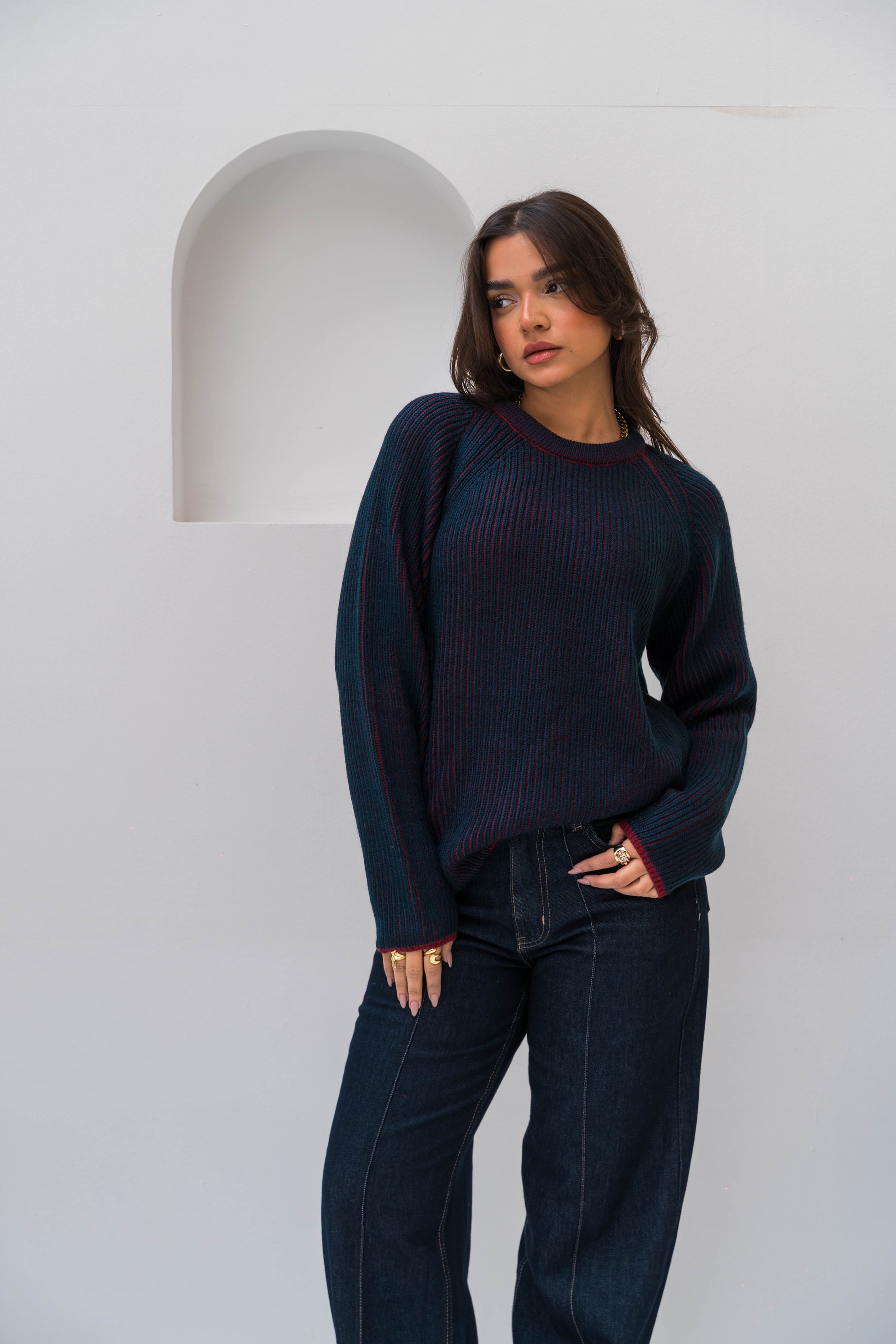 The Hidden Stripe Pullover - Navy
