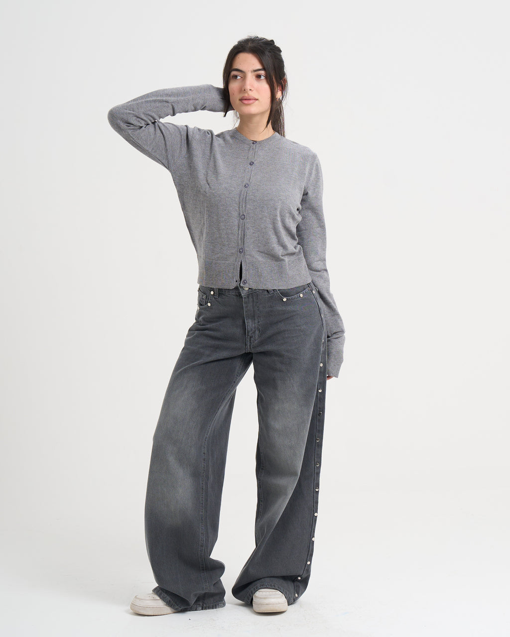 The Studded Denim Pants - Grey