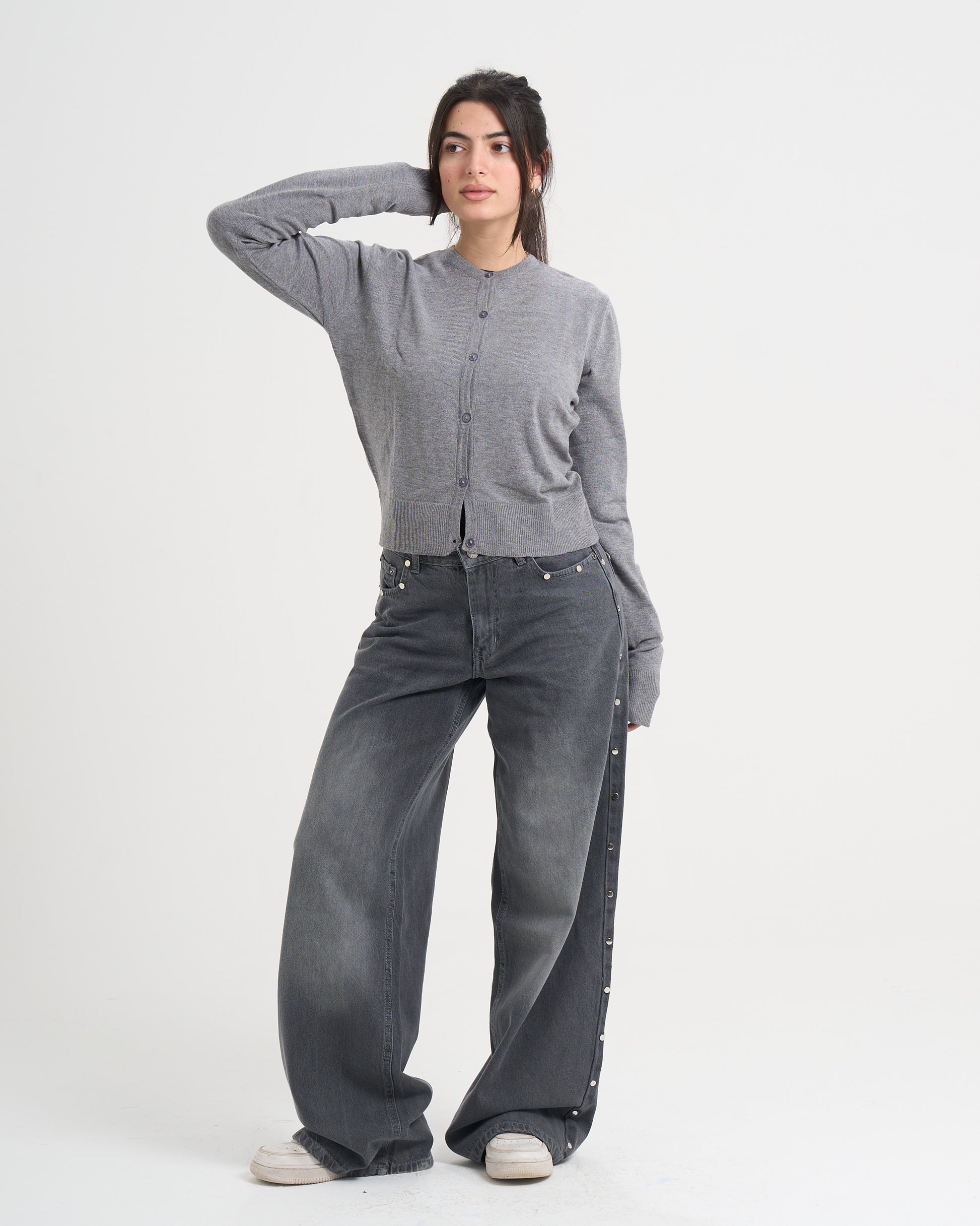 The Studded Denim Pants - Grey