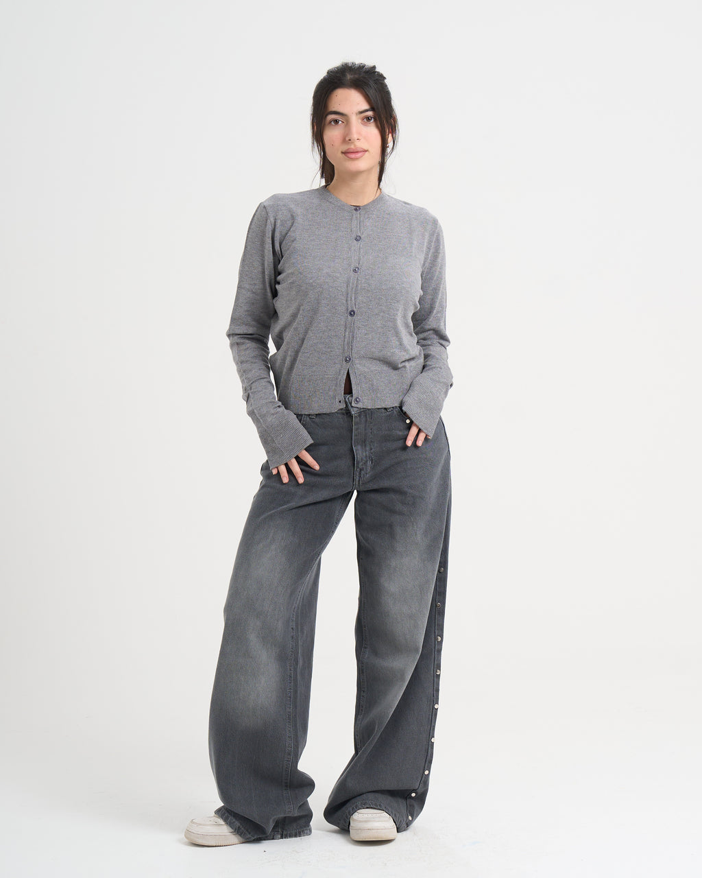The Studded Denim Pants - Grey