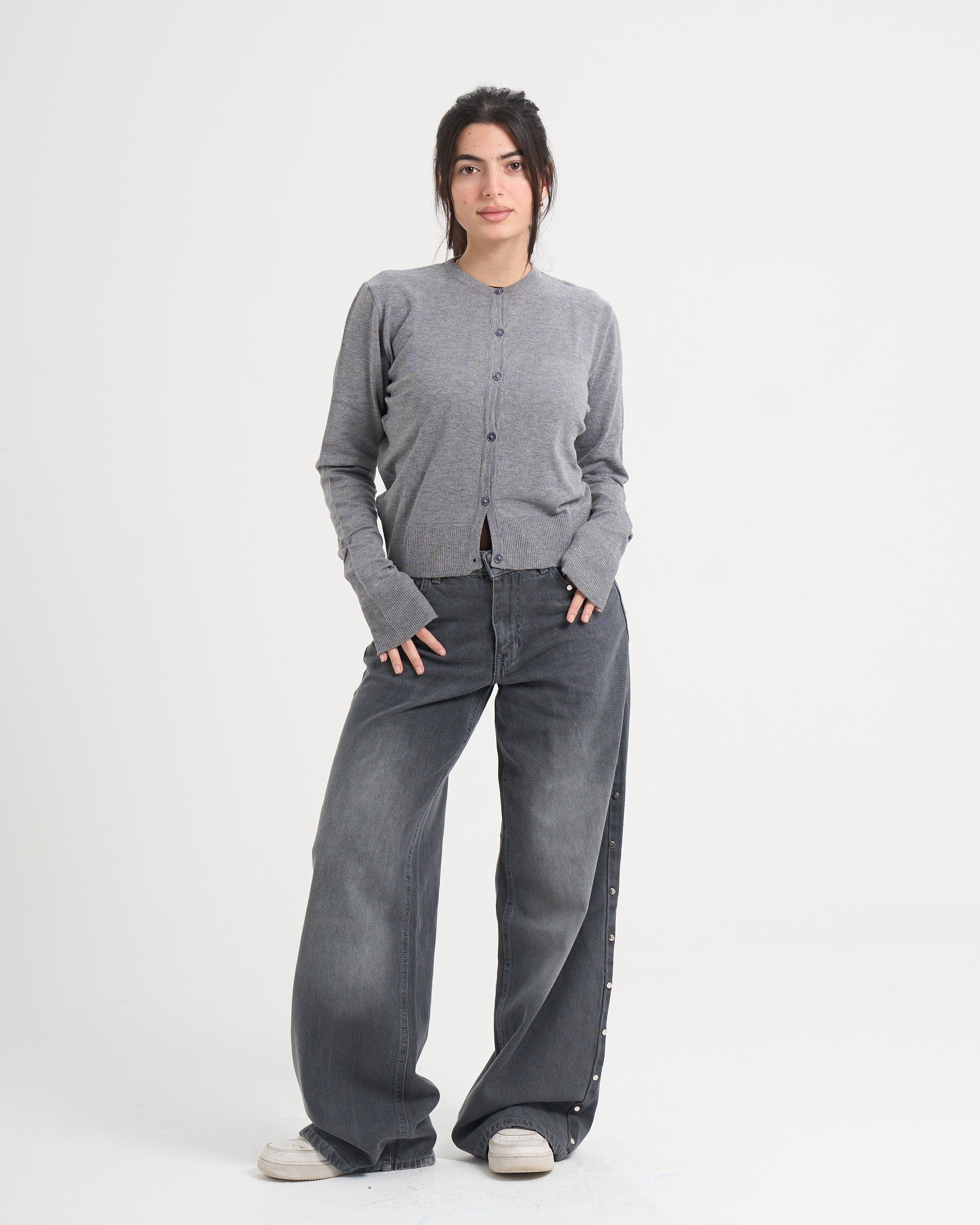 The Studded Denim Pants - Grey