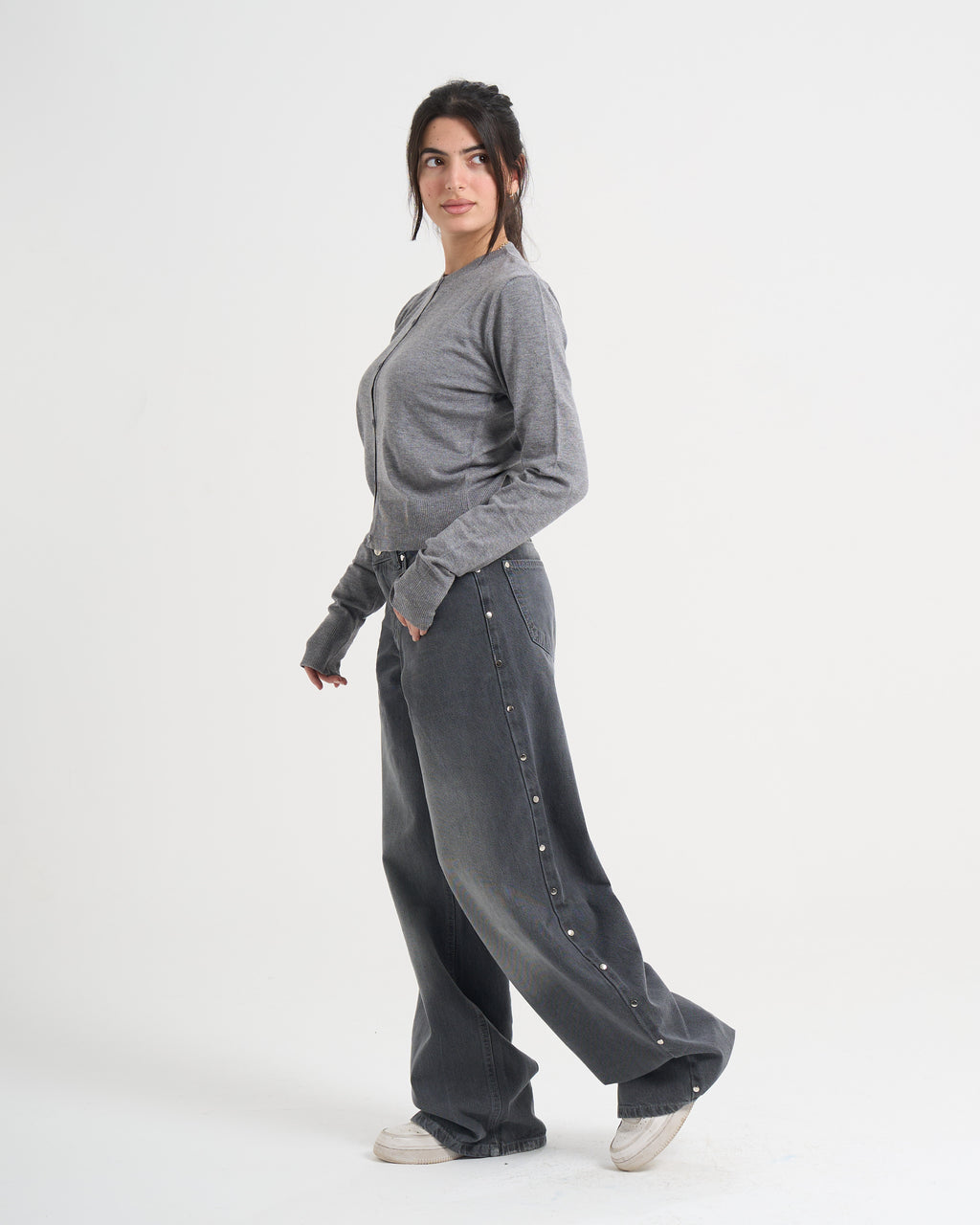 The Studded Denim Pants - Grey