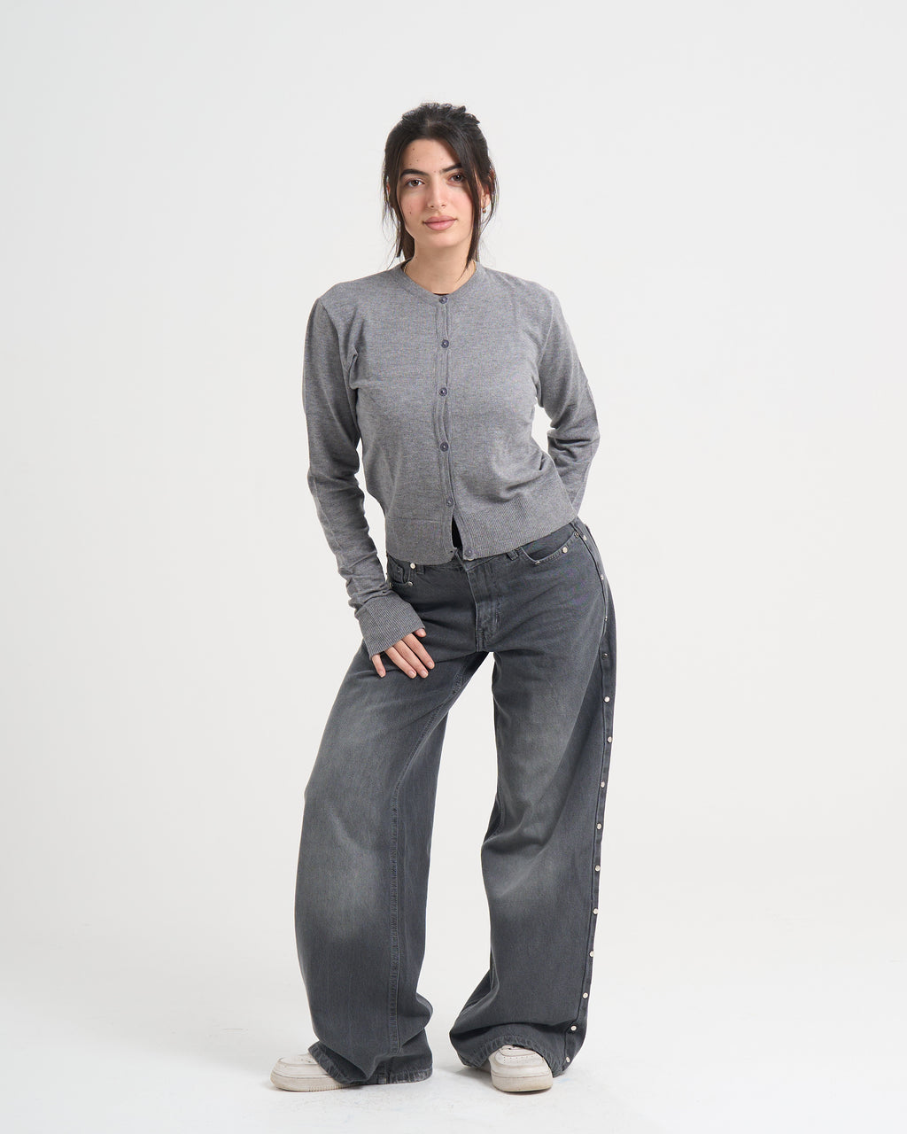 The Studded Denim Pants - Grey