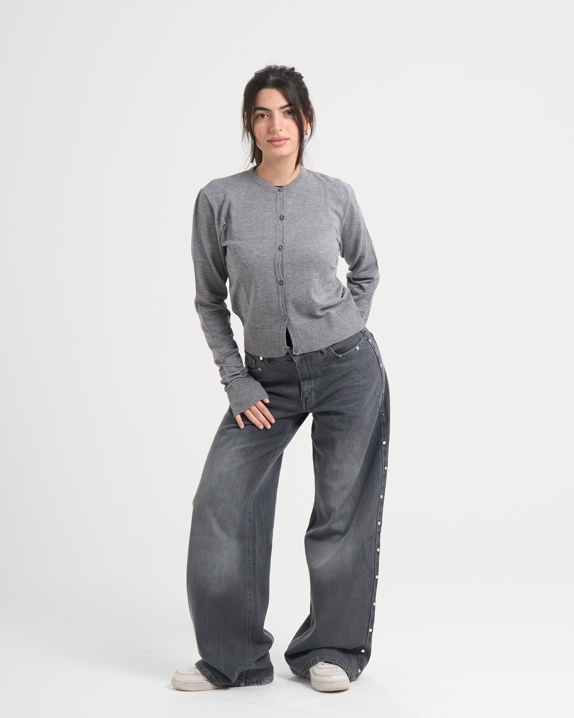 The Studded Denim Pants - Grey