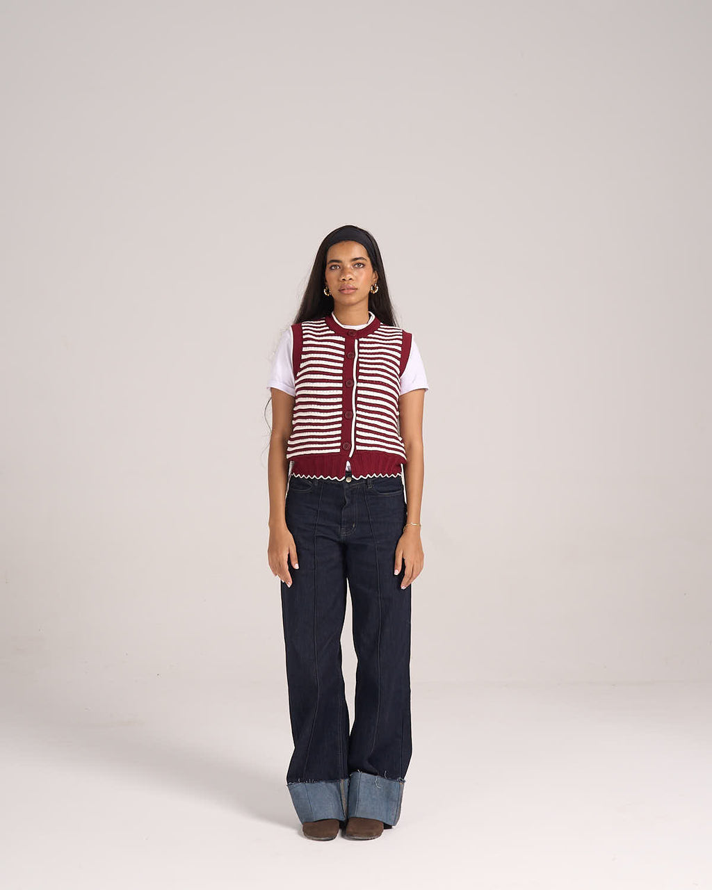 ⁠Knitted Vest - Burgundy