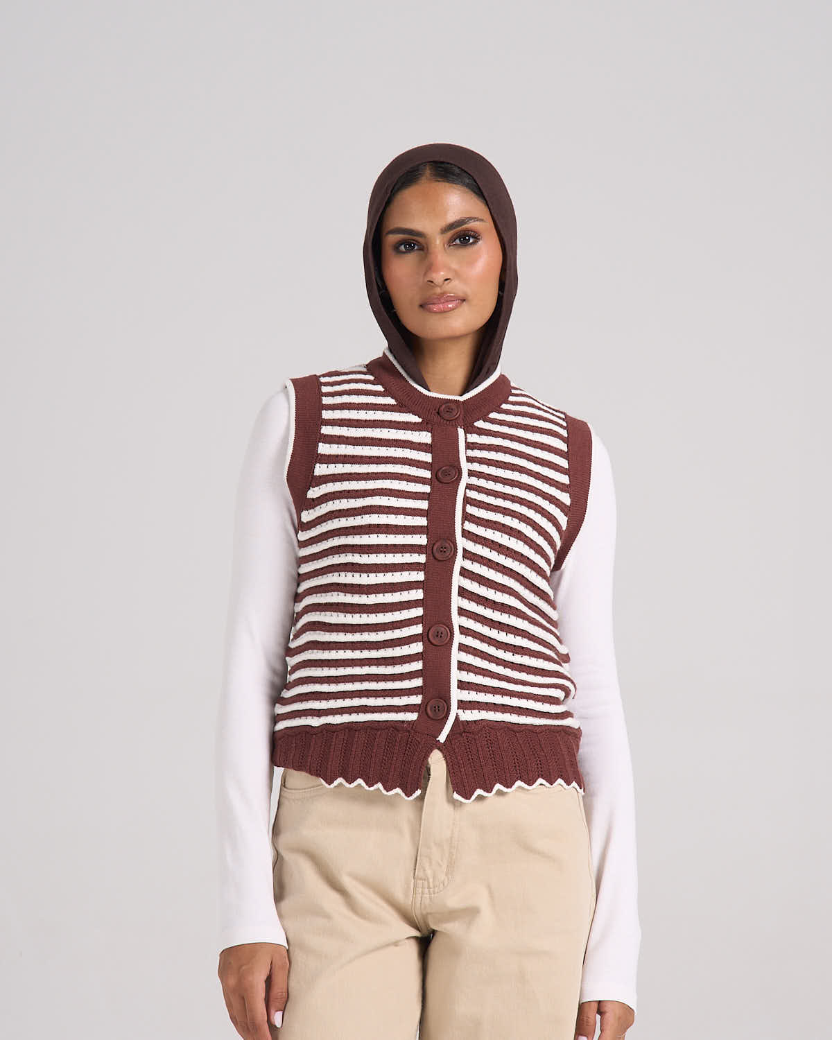 ⁠Knitted Vest - Brown