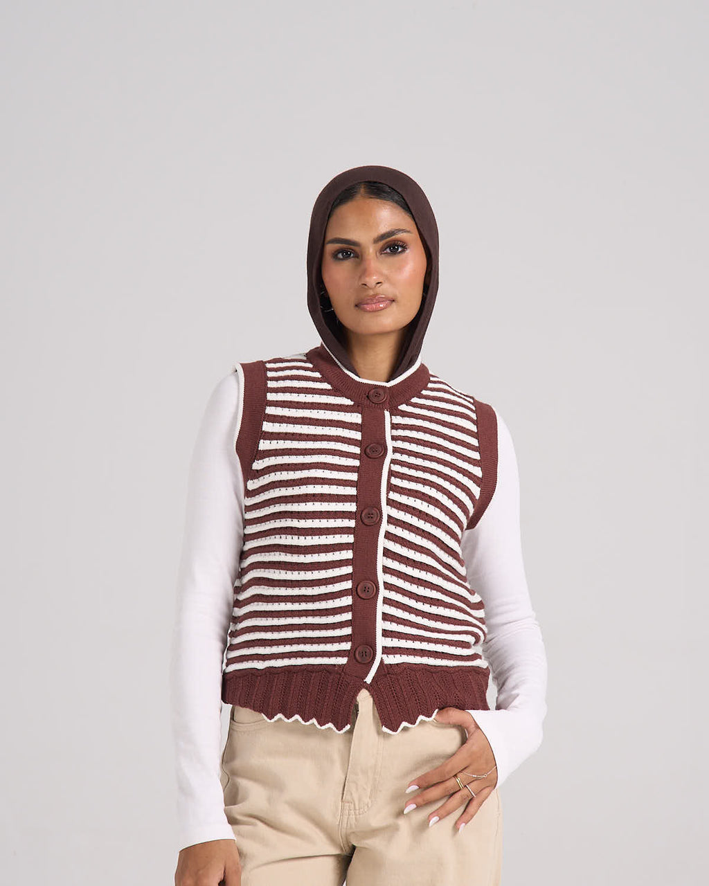 ⁠Knitted Vest - Brown