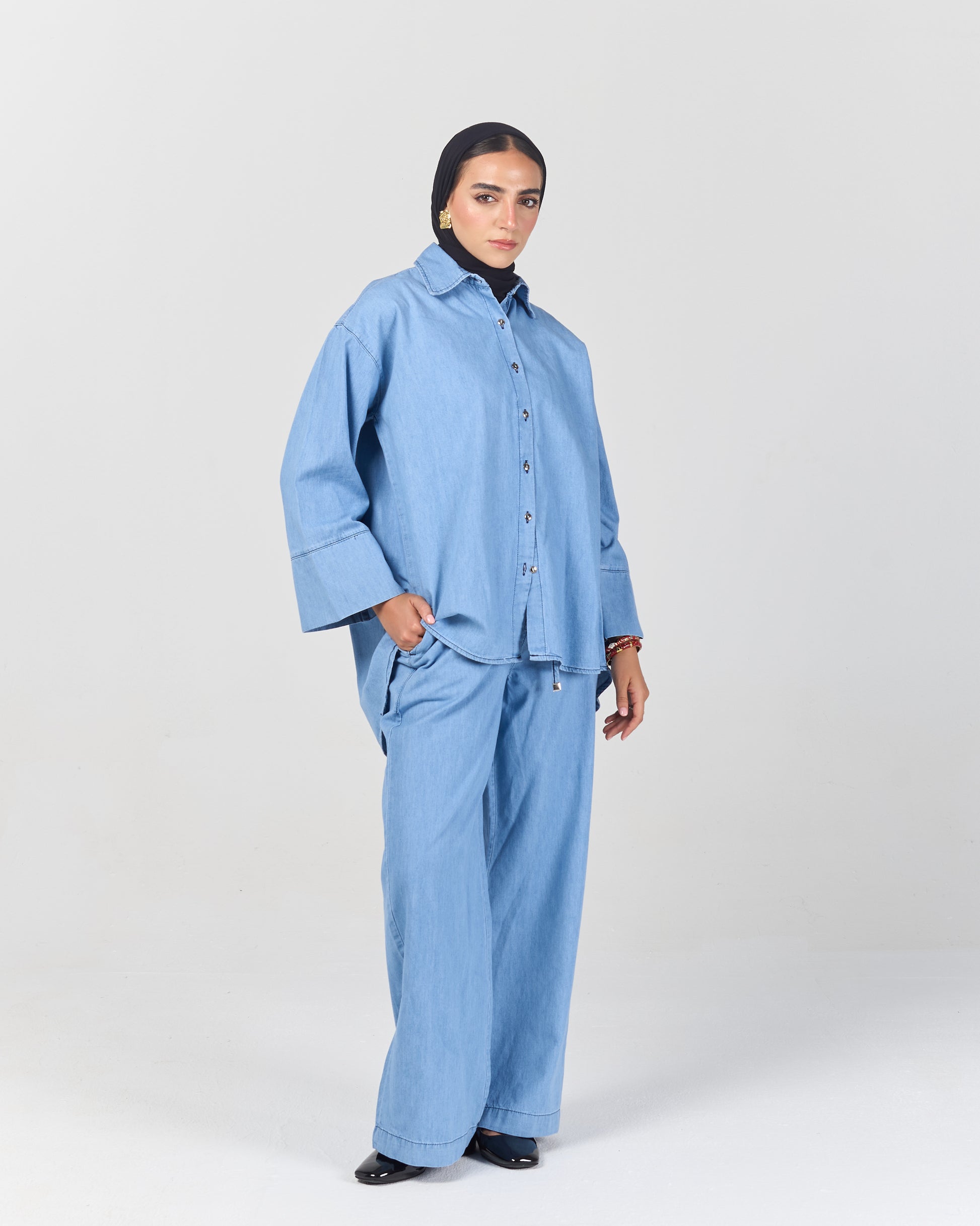 The Boxy Chill Denim Set-Light Blue
