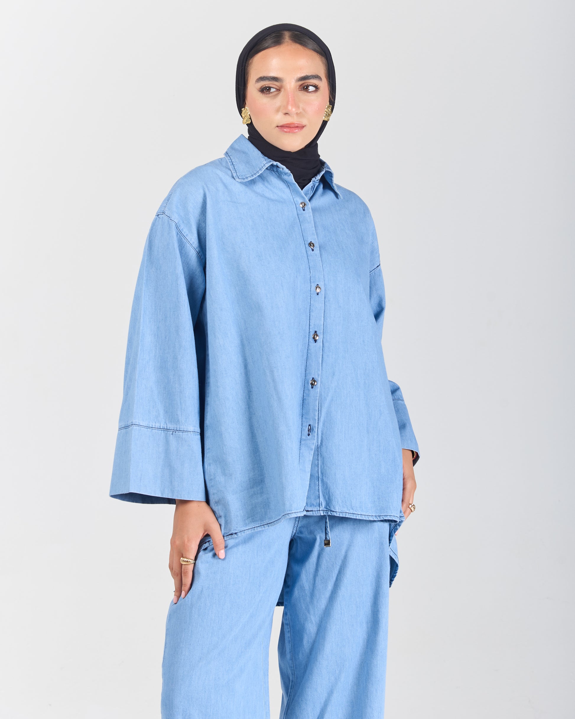 The Boxy Chill Denim Set-Light Blue