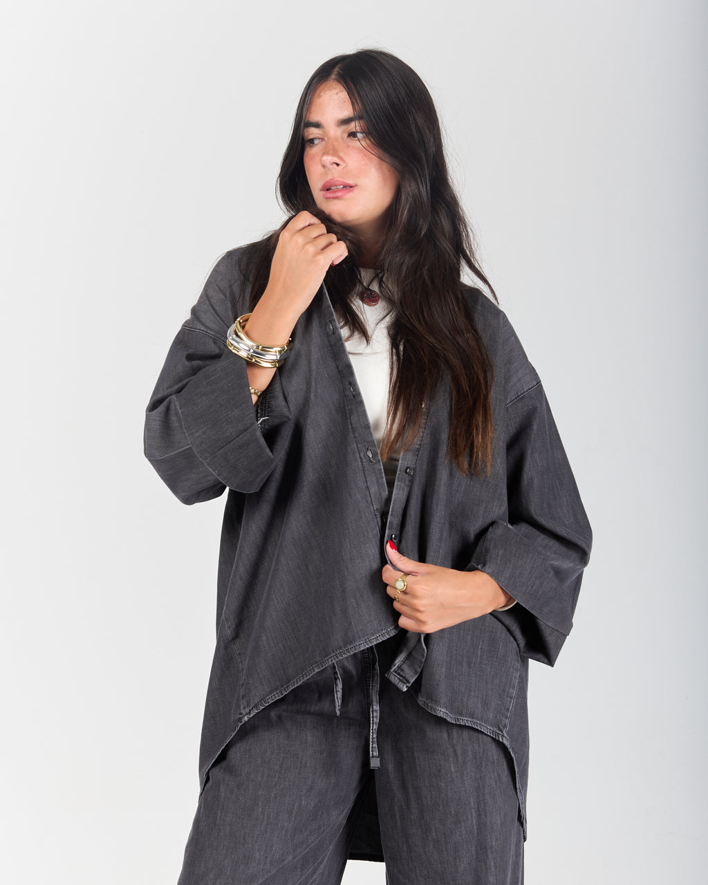 The Boxy Chill Denim Shirt - Light Black