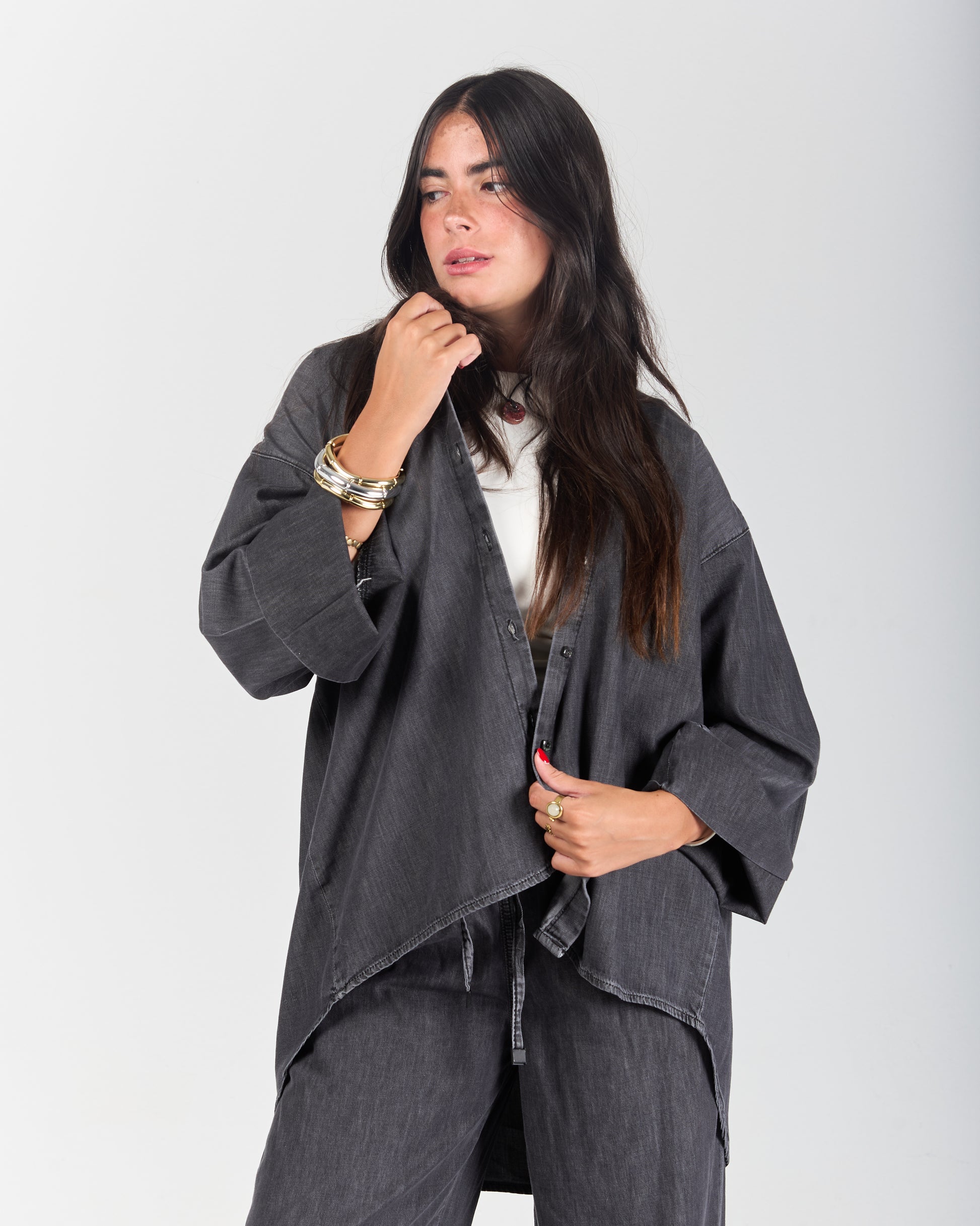 The Boxy Chill Denim Shirt - Light Black