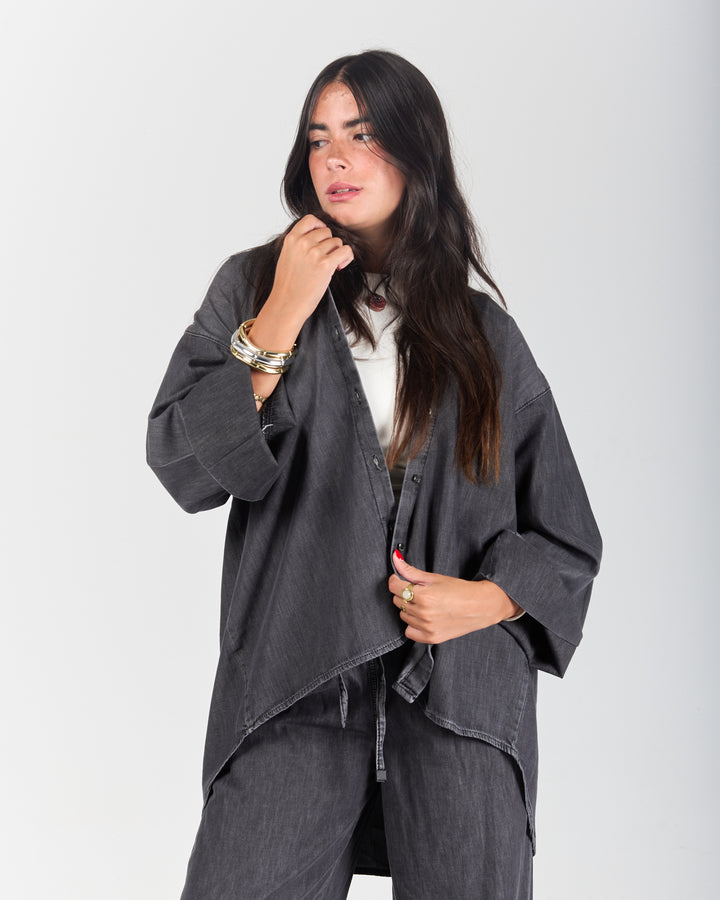 The Boxy Chill Denim Set-Light Black