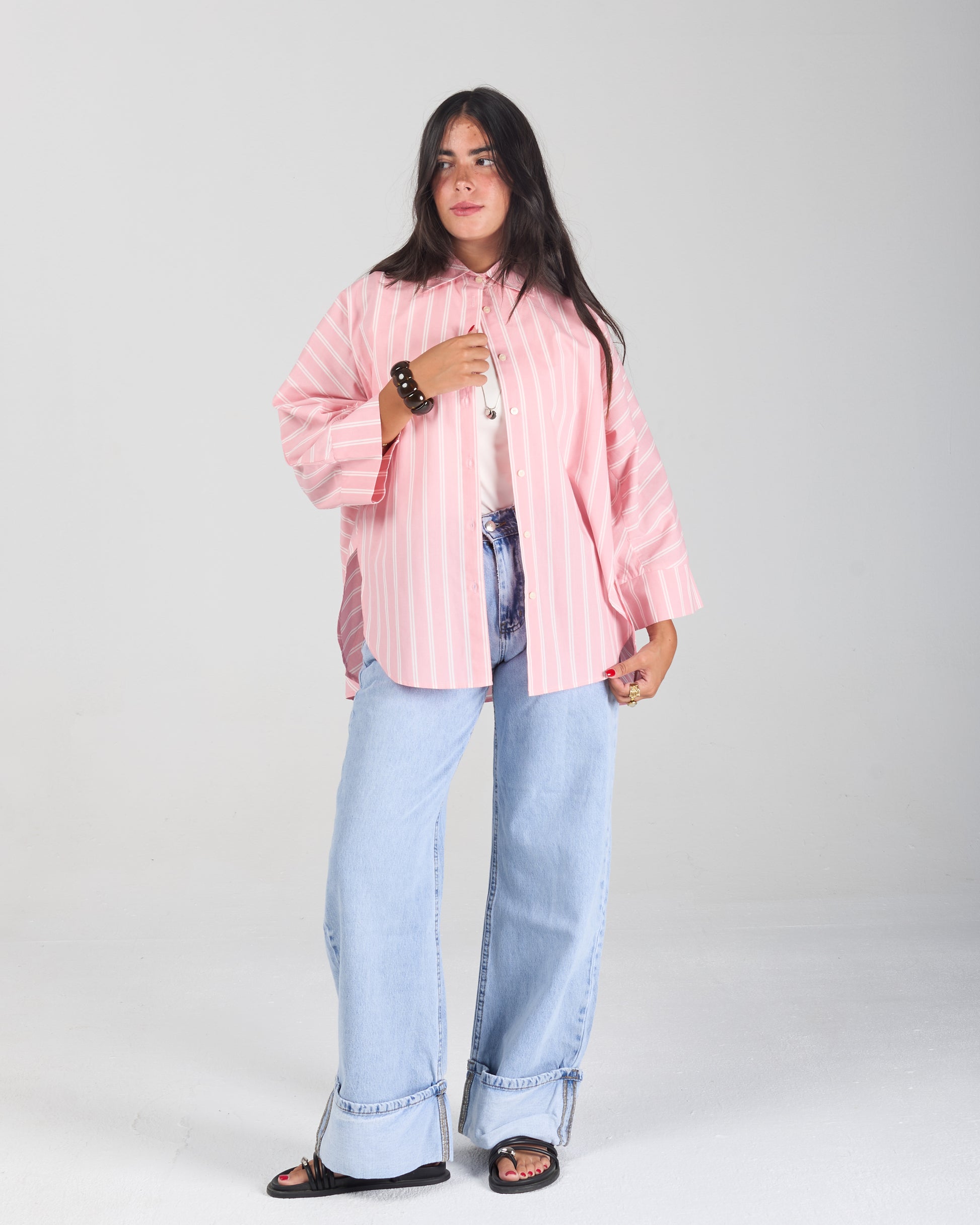 The Boxy Stripe Shirt - Rose