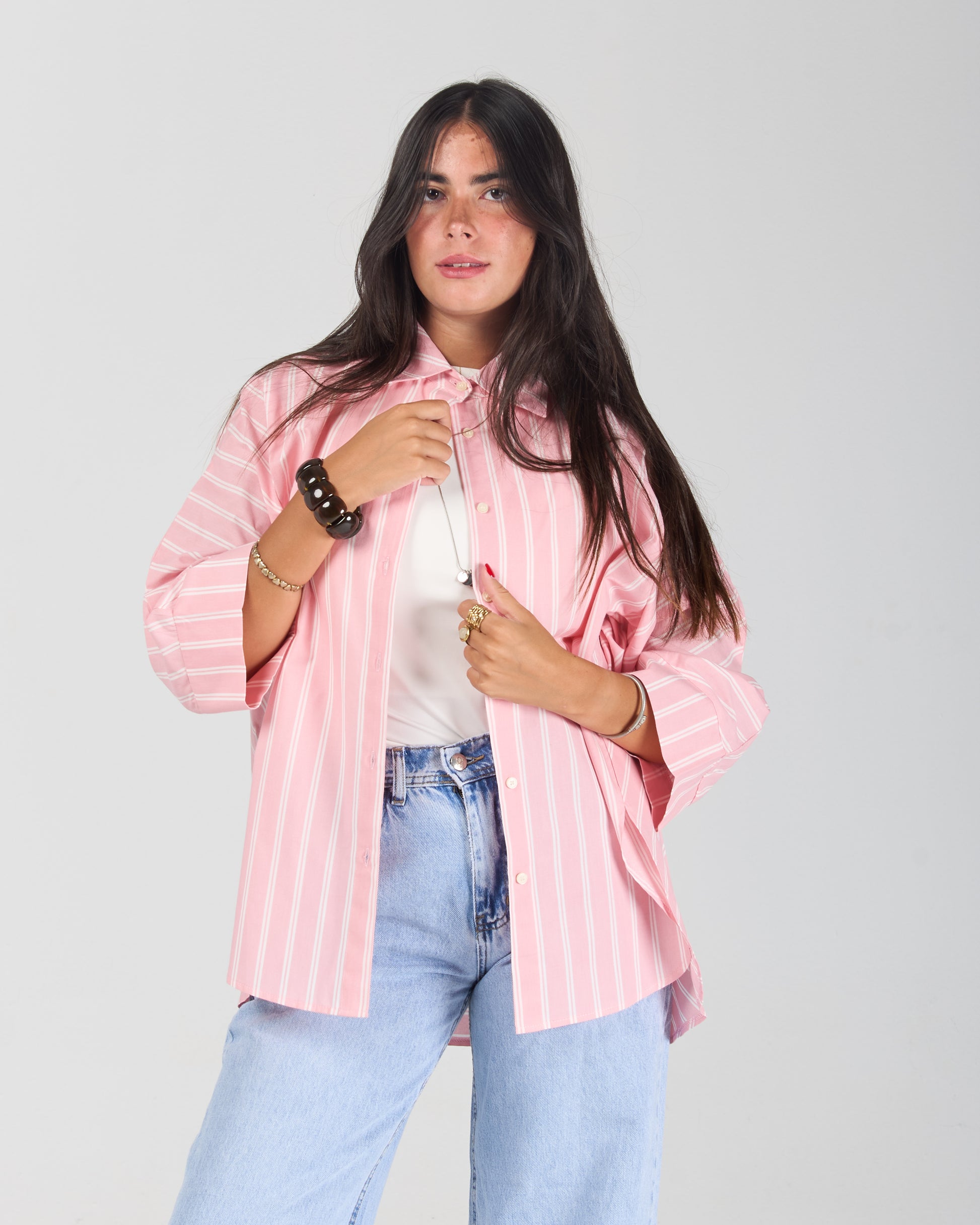 The Boxy Stripe Shirt - Rose