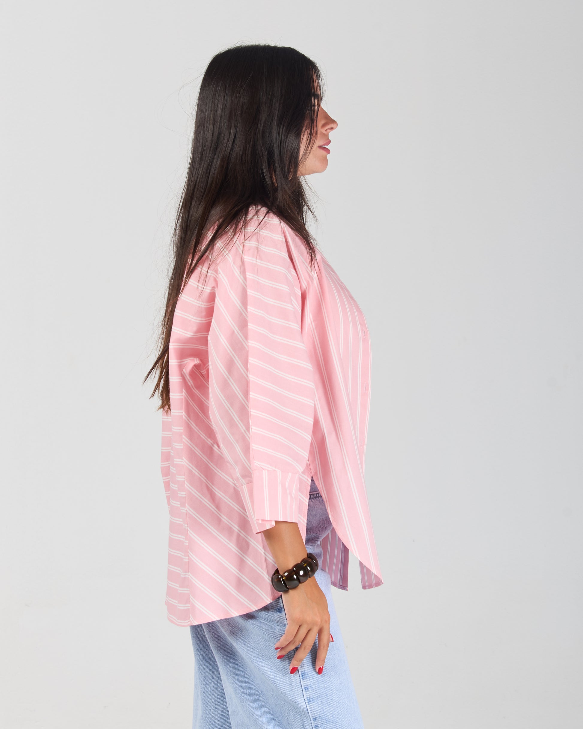 The Boxy Stripe Shirt - Rose