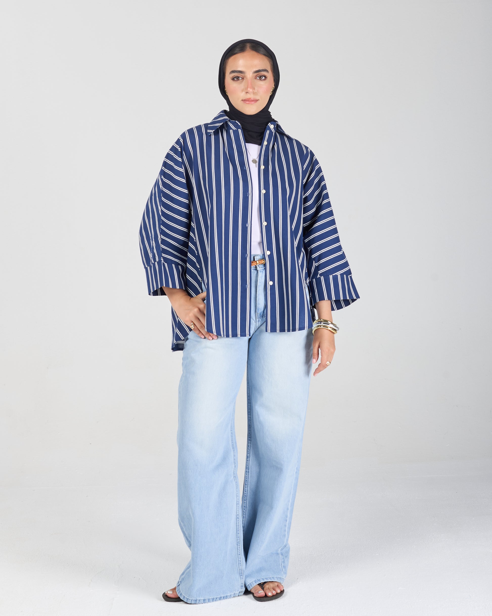 The Boxy Stripe Shirt - Navy