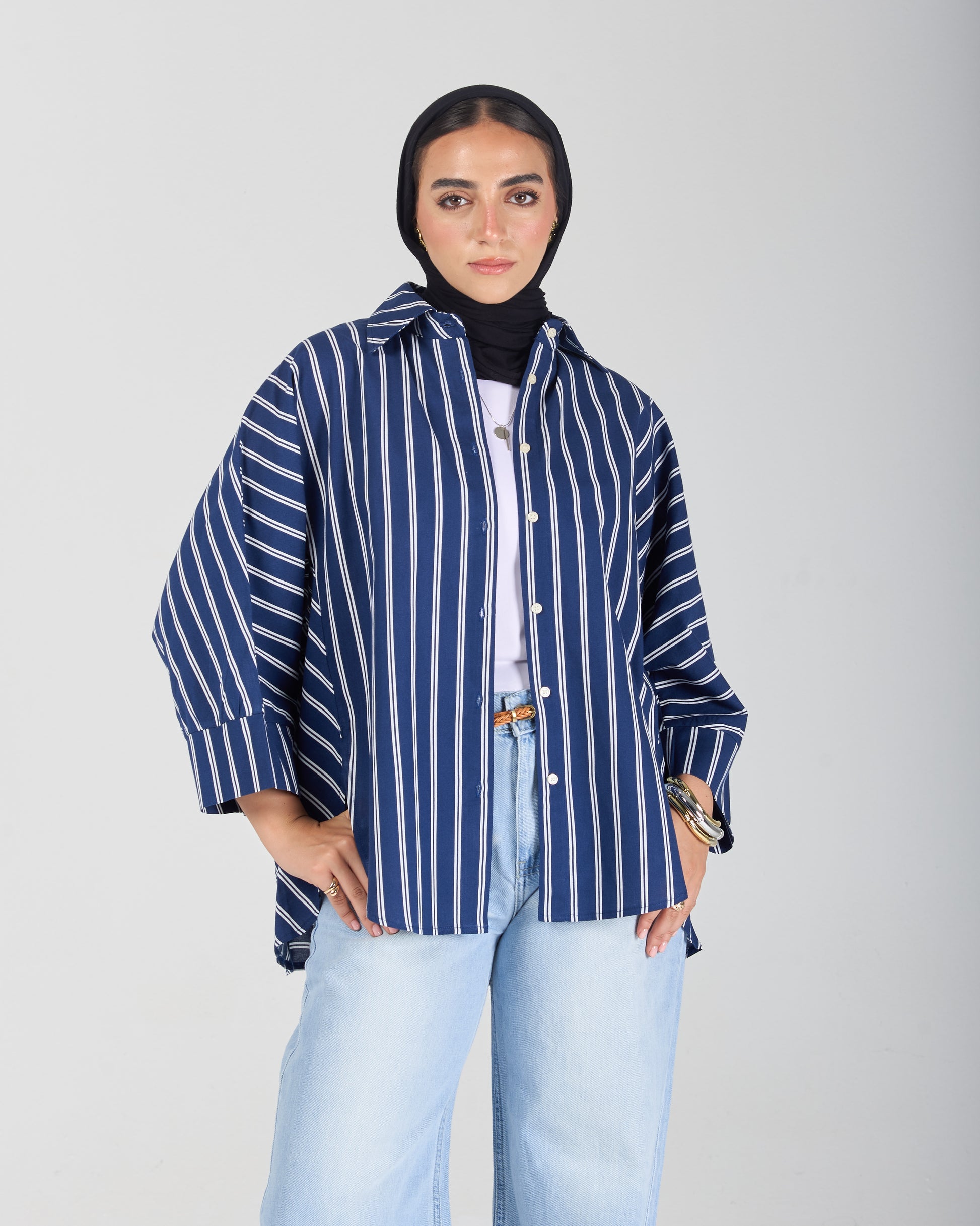 The Boxy Stripe Shirt - Navy
