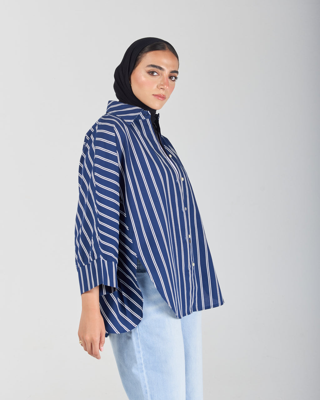 The Boxy Stripe Shirt - Navy
