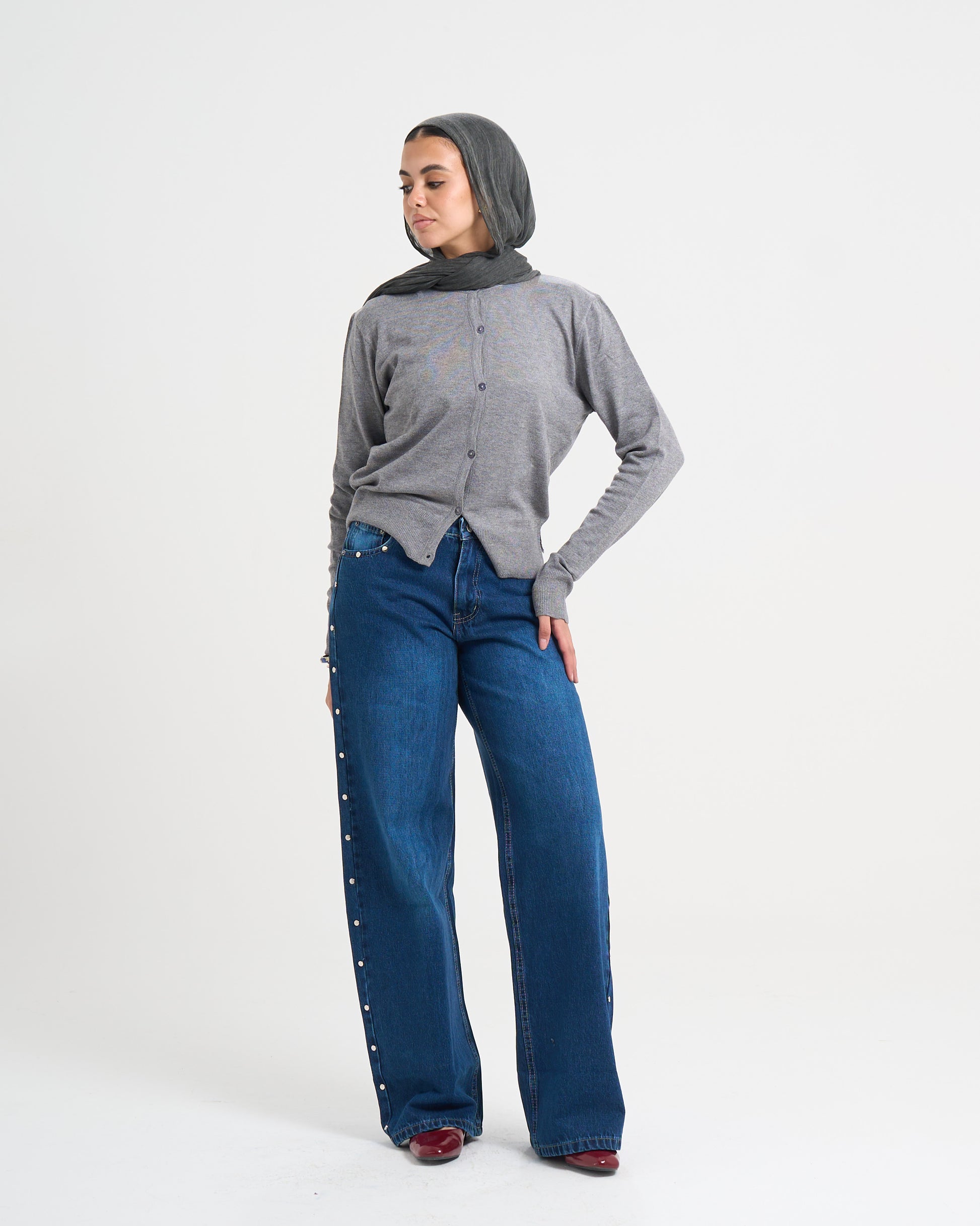 The Studded Denim Pants - Dark Blue